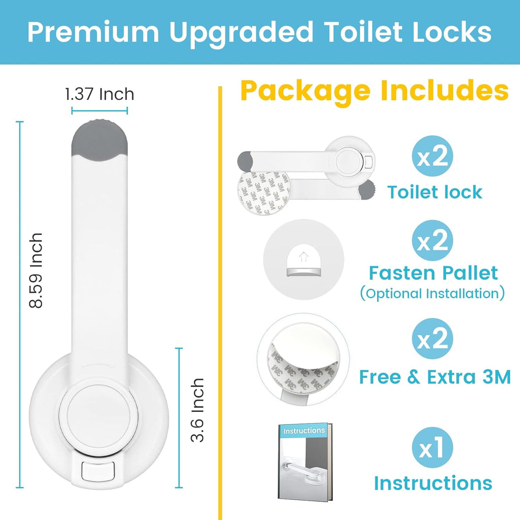 4our Kiddies Baby Toilet Lock for Child Safety, Baby Proof Toilet Seat Lock with Extra Pallet Fit for Most Standard Toilet, Easy Intallation Toilet Lid Lock with Extra 3M Adhesive
