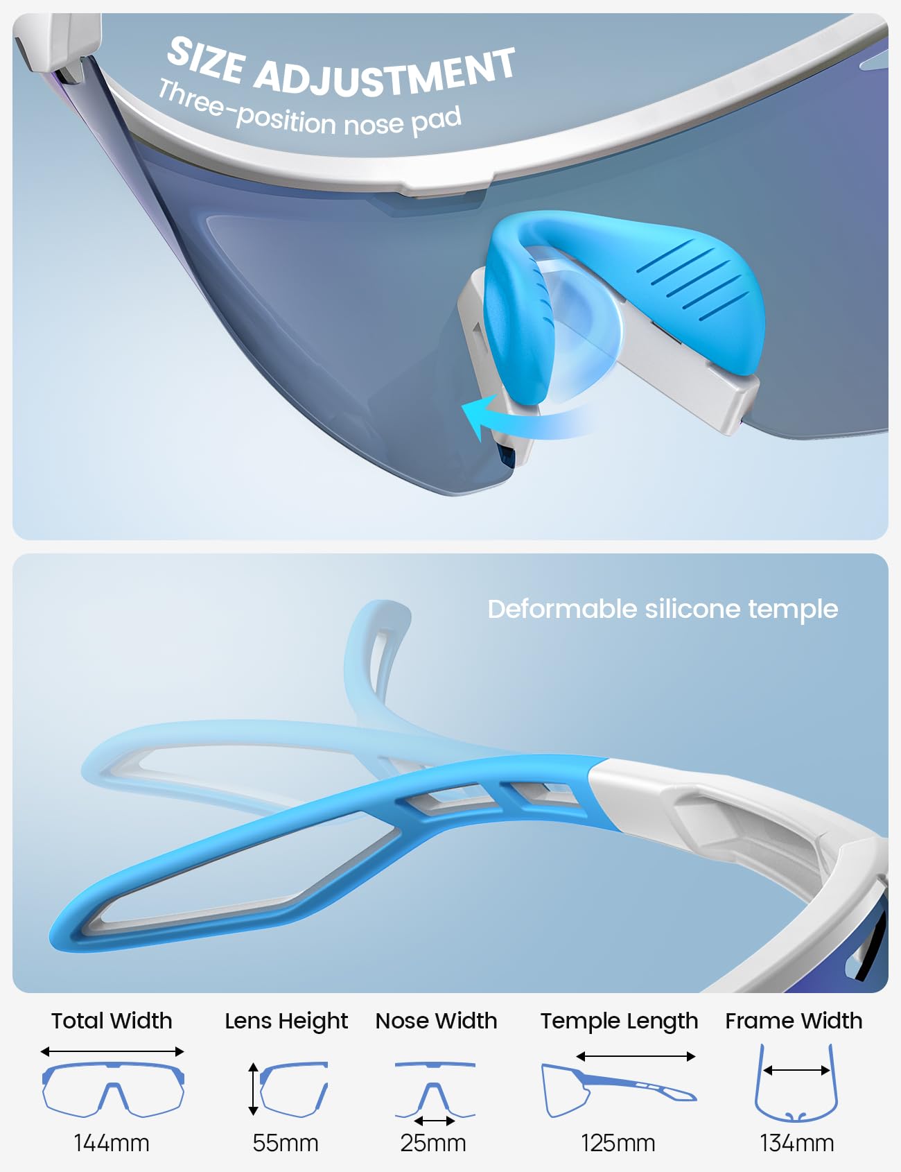 Lamicall Polarized Sports Sunglasses Men Women, [24g Ultralight] Adjustable Nose Pad Sports Goggles for Bike Hiking Running