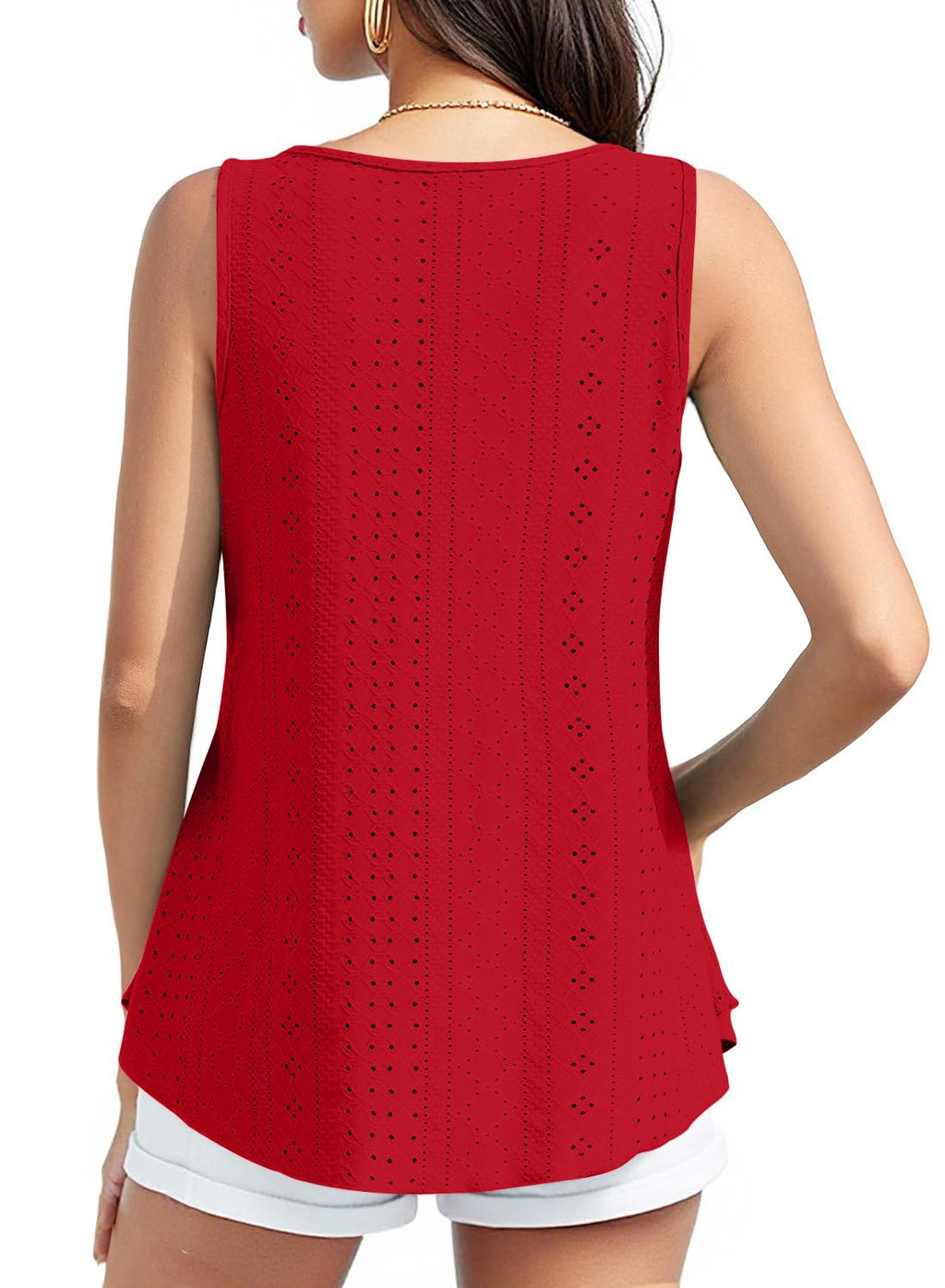 isermeo Womens Tank Tops Eyelet Embroidery Scoop Neck Loose Casual Sleeveless Flowy Summer Shirts Trendy S-2XL