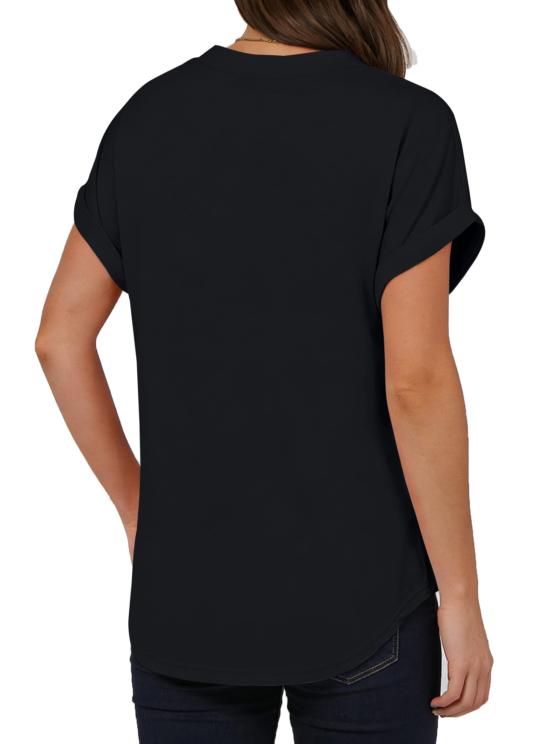 isermeo Womens Short Sleeve Henley Tops V Neck Dressy Casual Blouses Summer Tee Shirts 2026 Trendy Button Clothes S-XXL