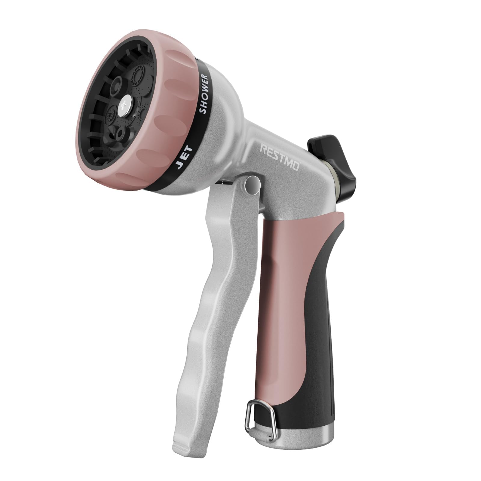 Pistolet d’arrosage RESTMO avec pommeau en métal rose doré et poignée noire/grise