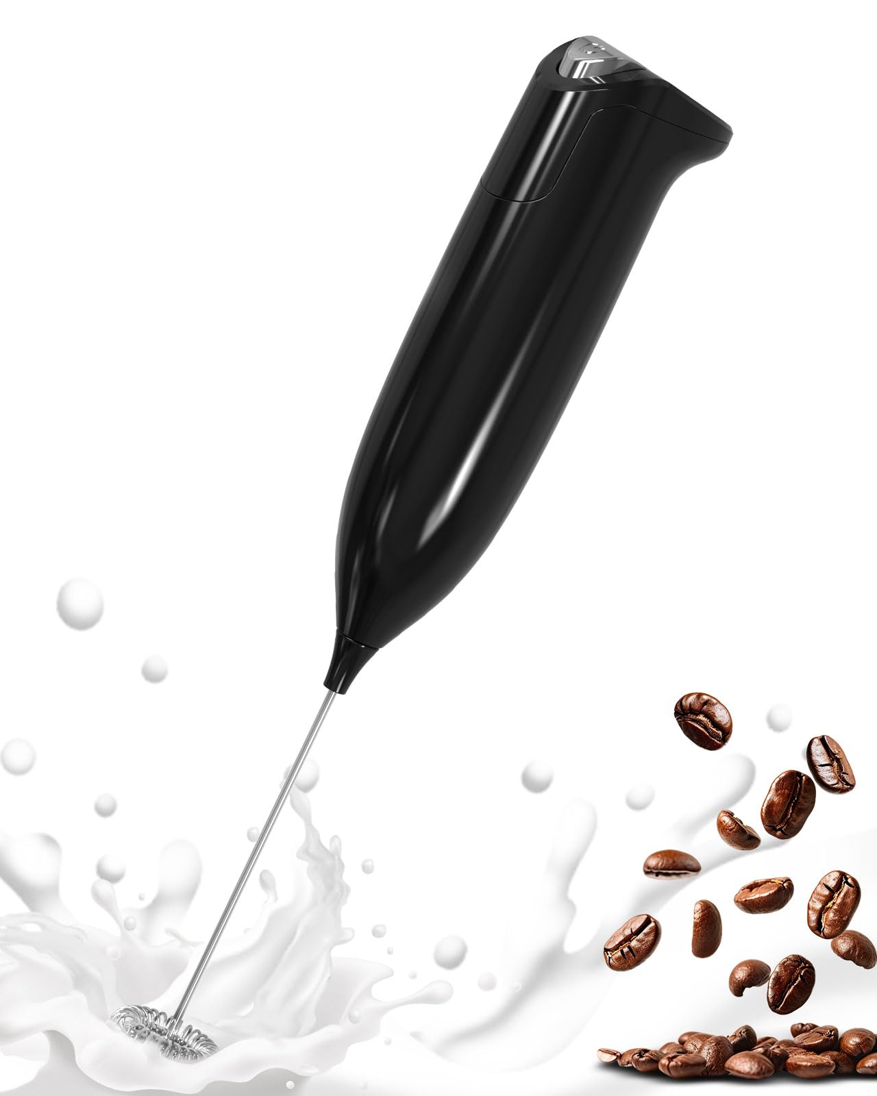 SIMPLETASTE Milk Frother Handheld Electric Foam Maker, Drink Mixer with Stainless Steel Whisk for Cappuccino, Bulletproof Coffee, Latte, Blizzard White, Without Stand, Battery Operated