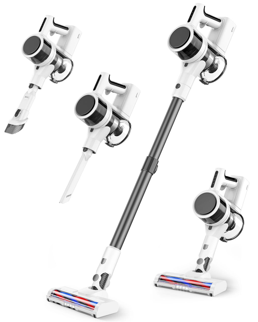 4 in 1 Cordless Vacuum for Home, 80,000PRM Powerful Motor Vacuum Cleaner with 2 Adjustable Modes, Max 40 Mins Runtime Rechargeable Battery and Washable Parts Stick Vacuum (Zinc White)
