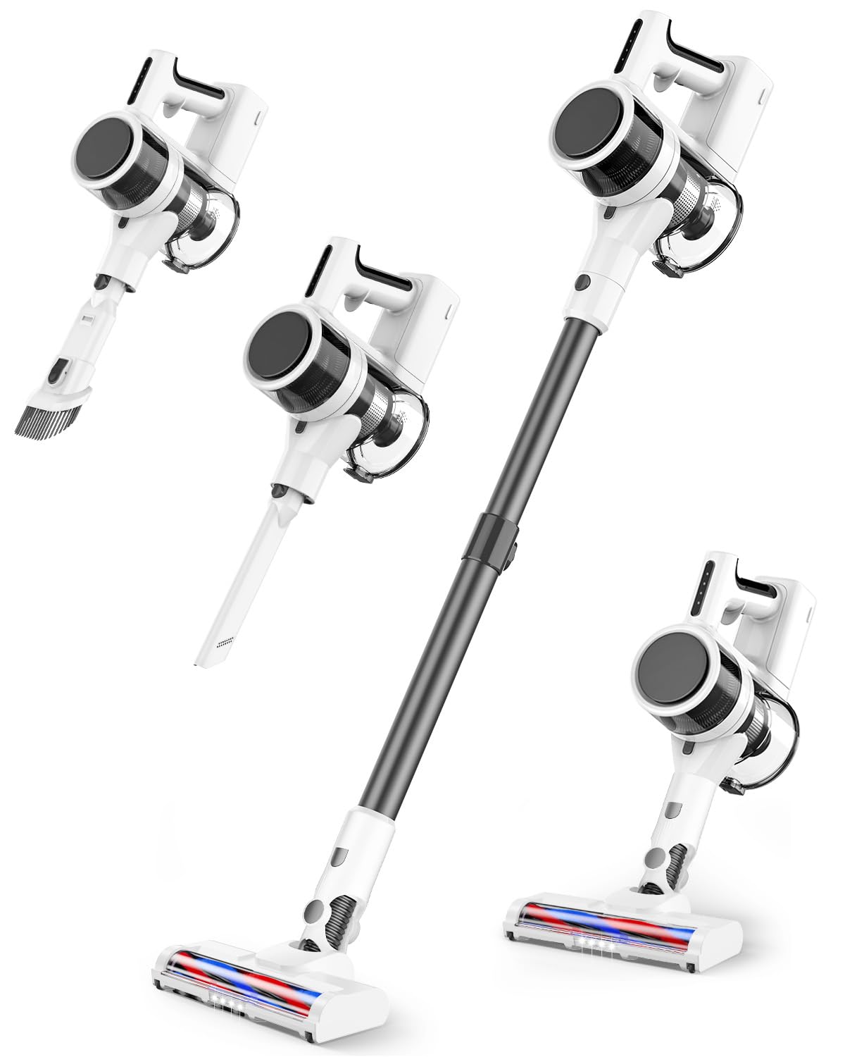 4 in 1 Cordless Vacuum for Home, 80,000PRM Powerful Motor Vacuum Cleaner with 2 Adjustable Modes, Max 40 Mins Runtime Rechargeable Battery and Washable Parts Stick Vacuum (Zinc White)