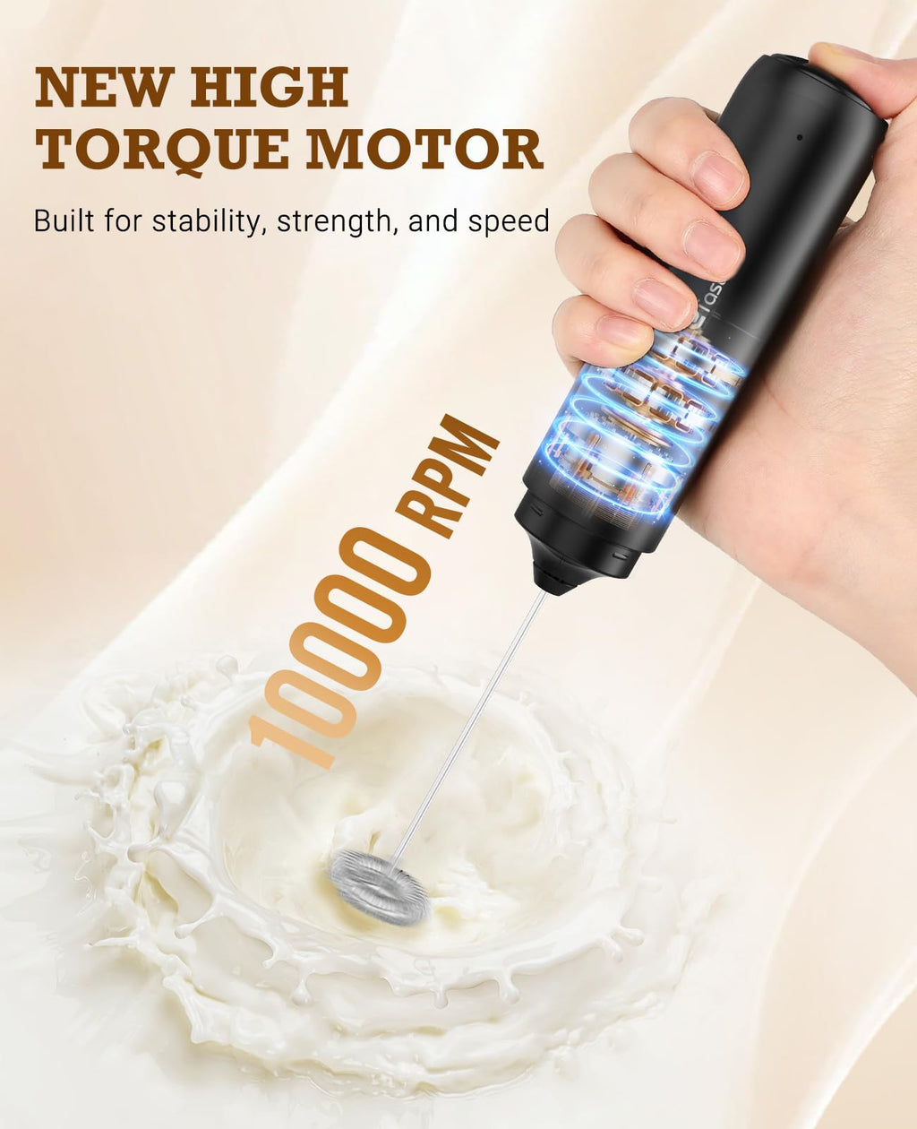 SIMPLETASTE Milk Frother Handheld Electric Foam Maker, Drink Mixer with Stainless Steel Whisk for Cappuccino, Bulletproof Coffee, Latte, Blizzard White, Without Stand, Battery Operated