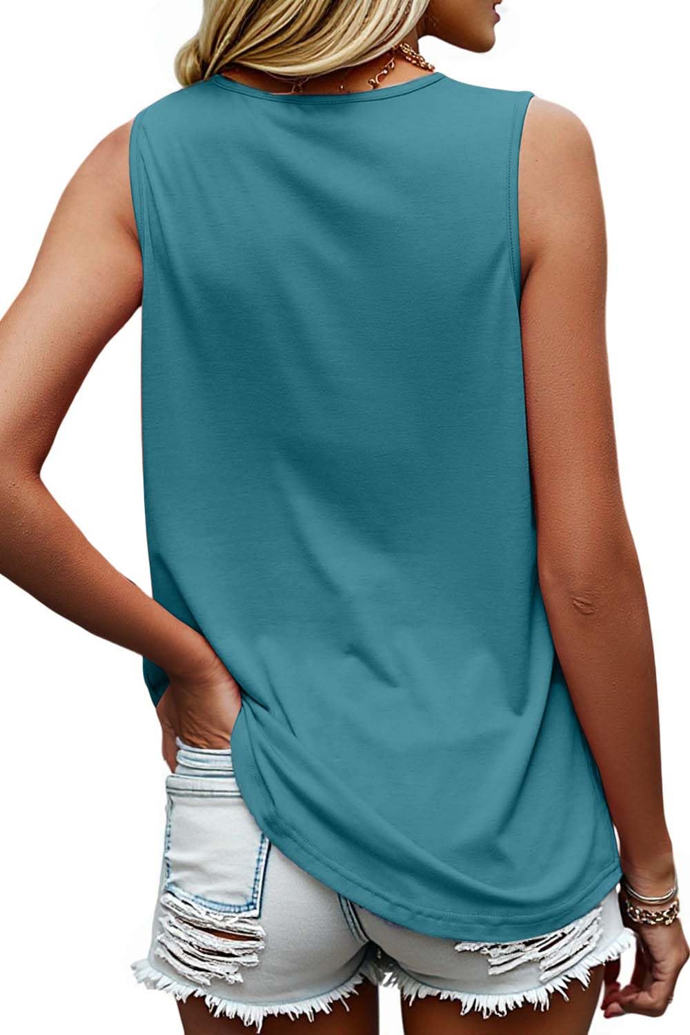 isermeo Summer Tank Tops for Women Loose Fit Pleated Square Neck Sleeveless Shirt Flowy Tops S-XXL