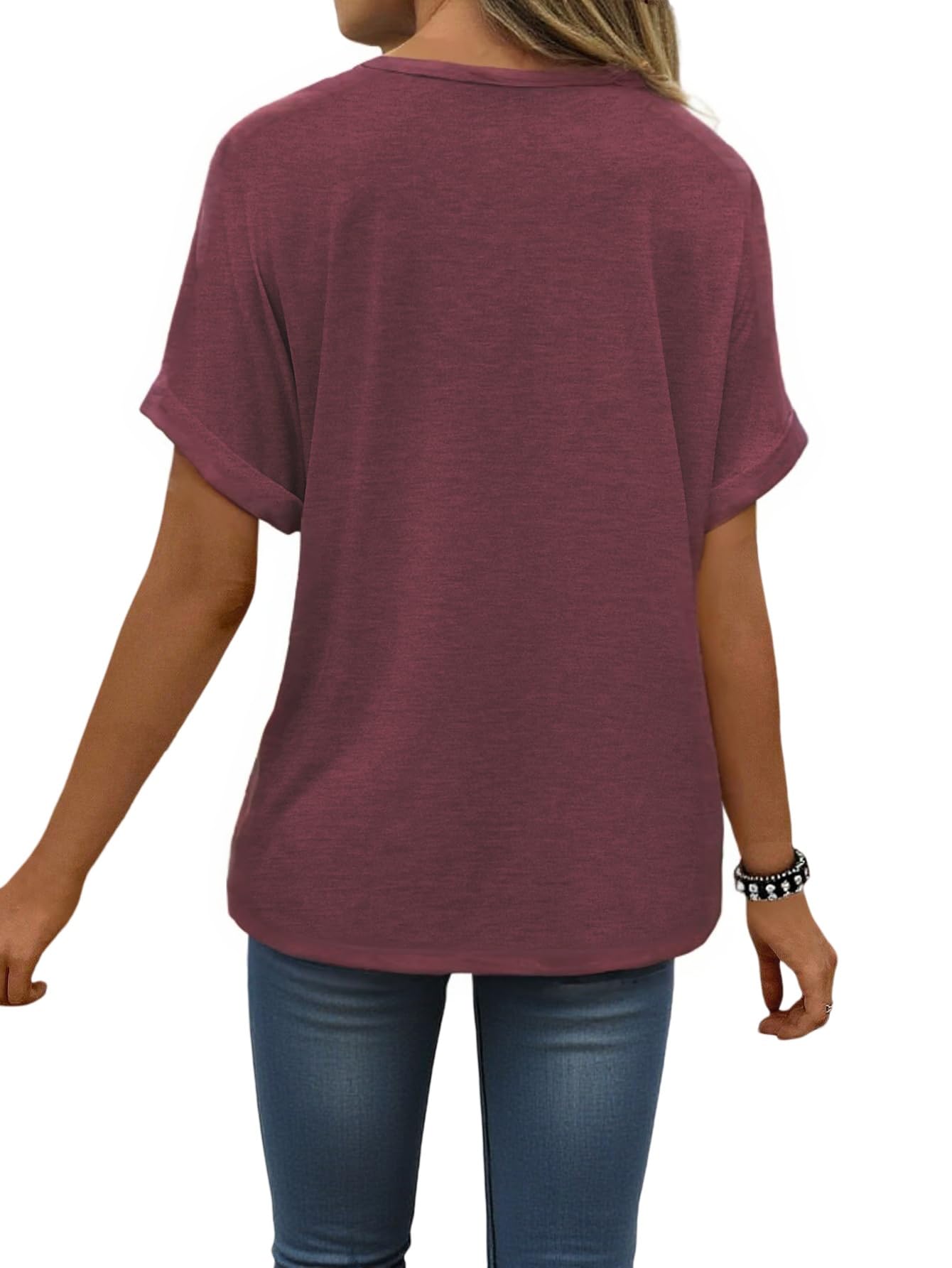 isermeo Womens T Shirts Short Sleeve V Neck Tees Fashion Tops 2026 Trendy Soft Casual Blouse Summer Outfits S-XXL