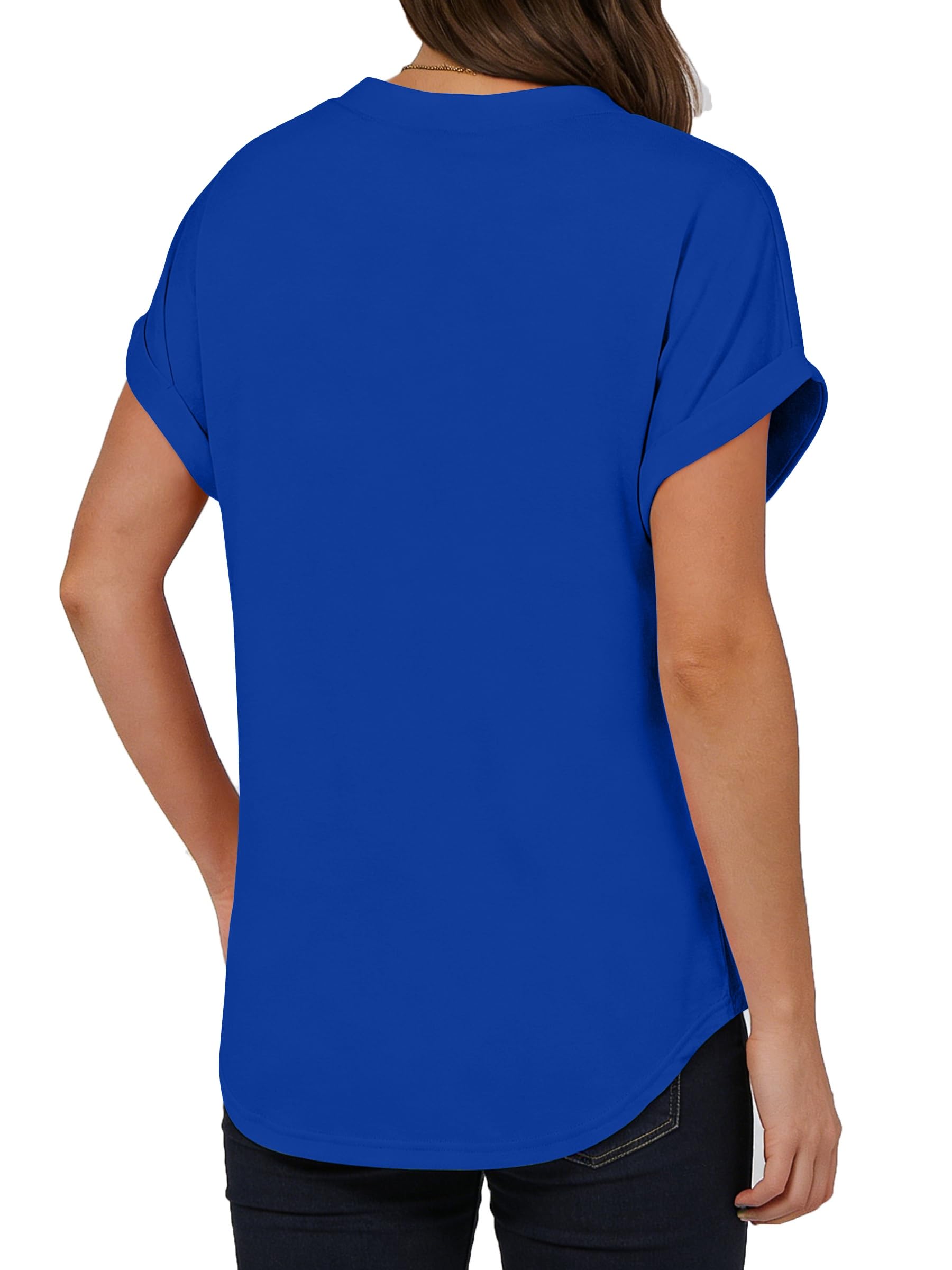 isermeo Womens Short Sleeve Henley Tops V Neck Dressy Casual Blouses Summer Tee Shirts 2026 Trendy Button Clothes S-XXL