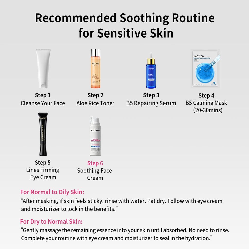 Routine apaisante peau sensible avec crème visage RAZUYEN