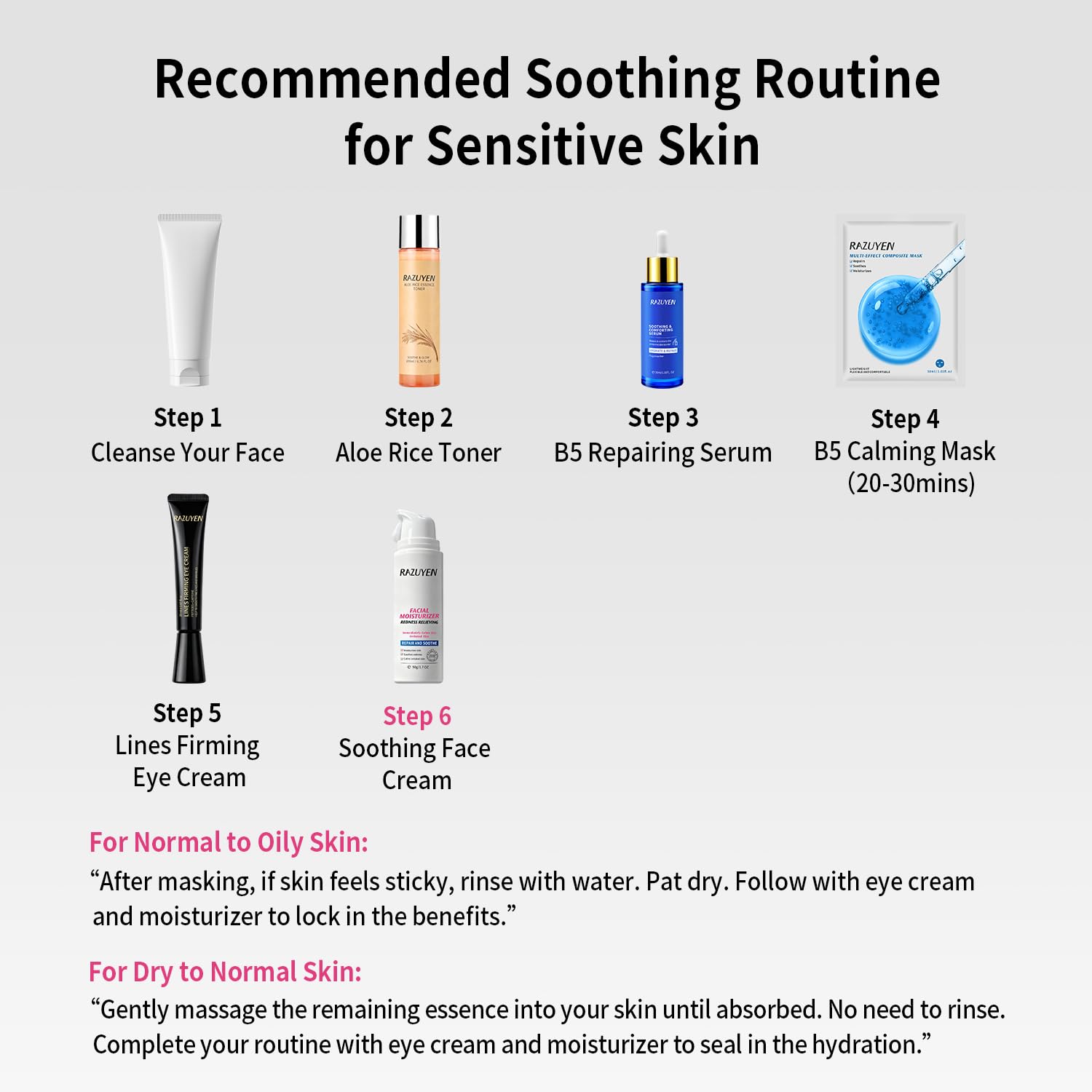 Routine apaisante peau sensible avec crème visage RAZUYEN