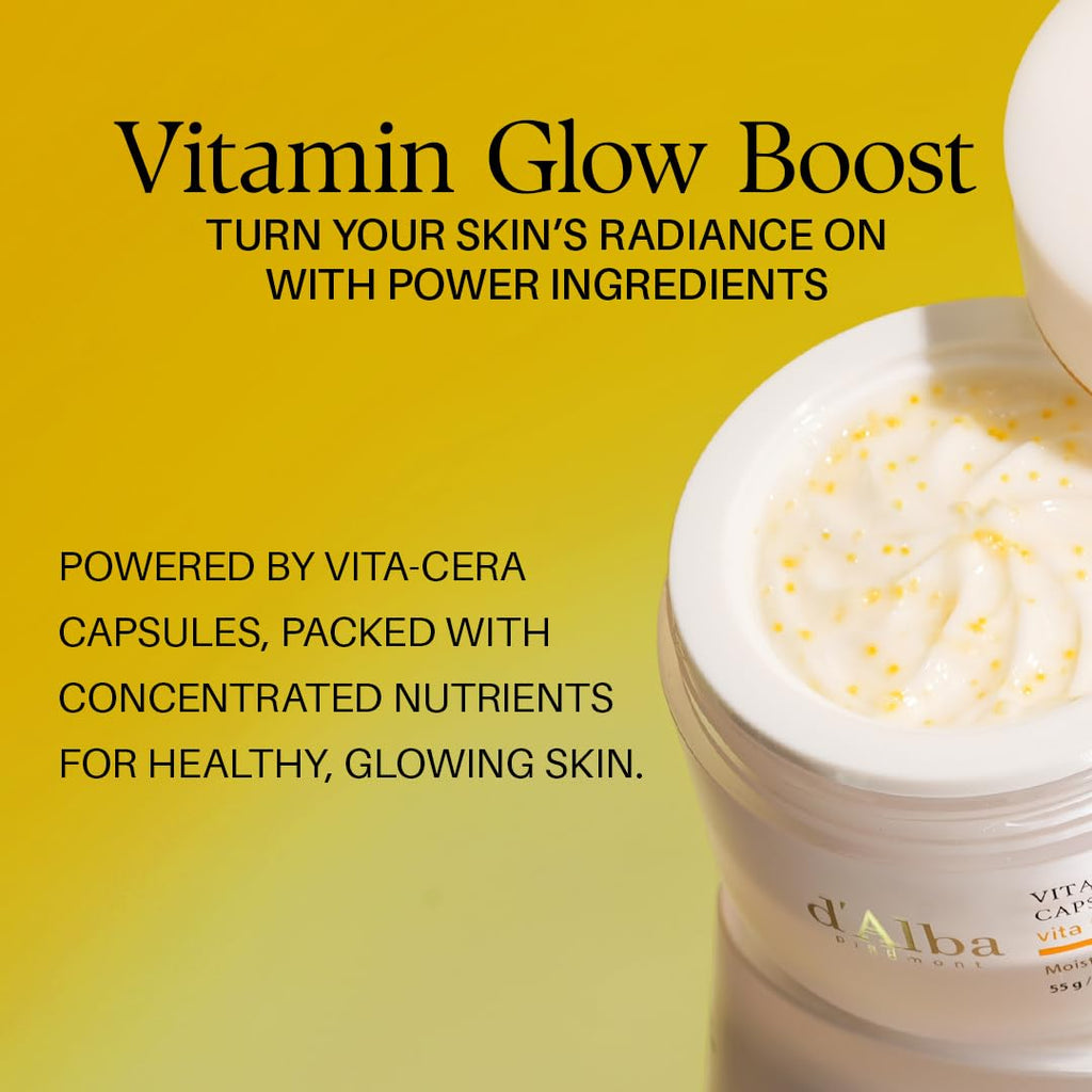 Pot de crème capsule d’alba Vita Toning, crème blanche avec microcapsules jaunes