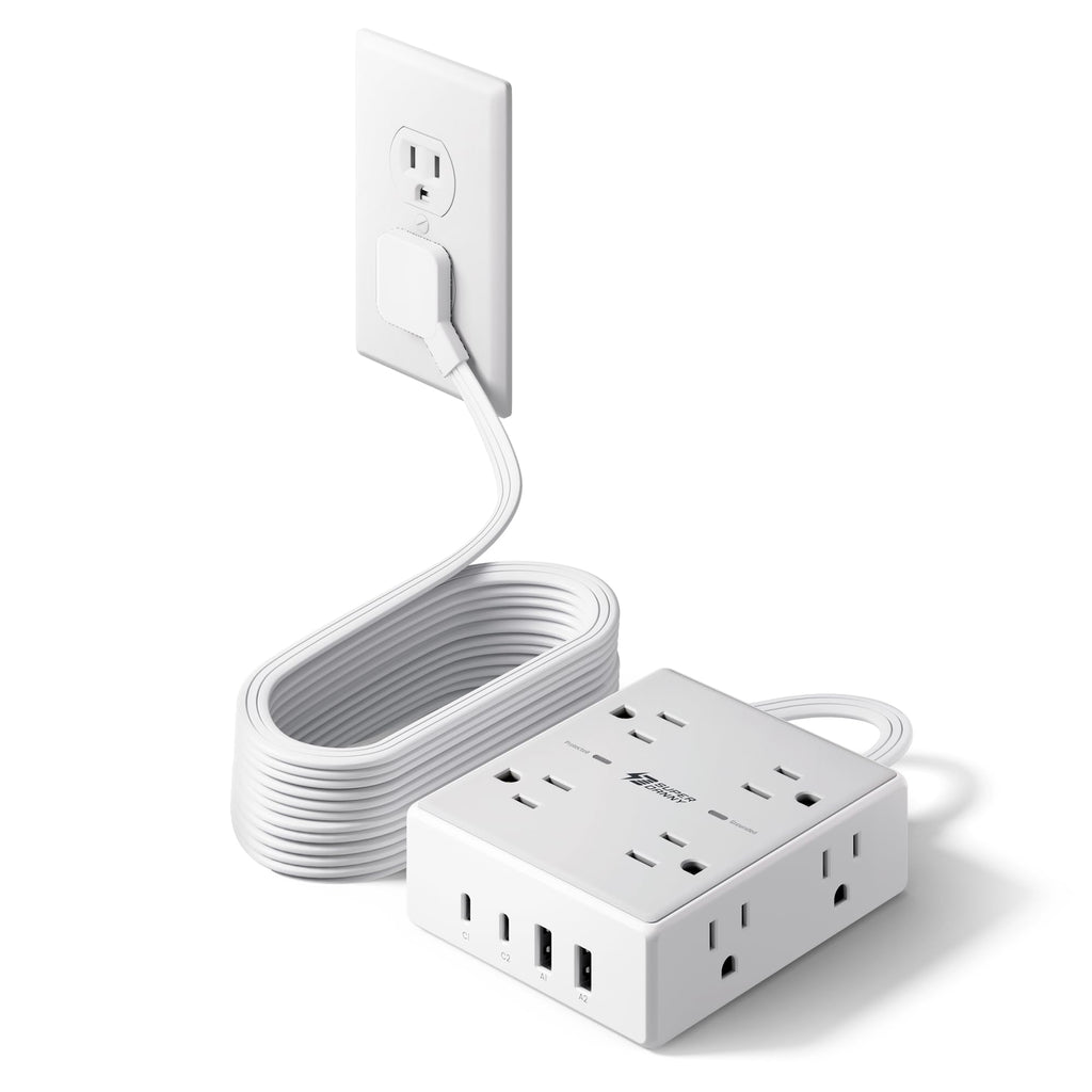 Surge Protector Power Bar, SUPERDANNY 6 Ft Extension Cord with 8 Outlets & 4USB Ports (2 USB 2 C), Mountable Flat Plug Power Strip, Surge Protection for Home, Office, Dorm