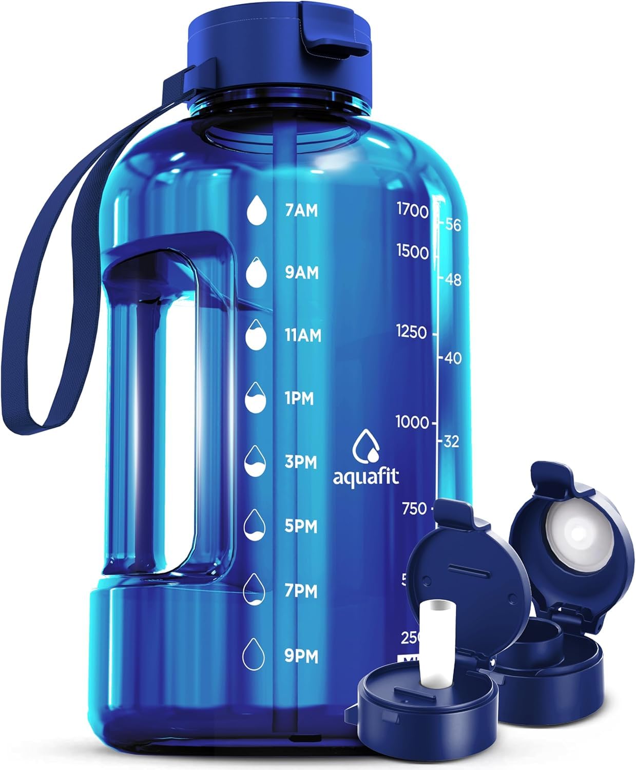 AQUAFIT 2l Water Bottle with Straw - Half Gallon Water Bottle - Motivational Gym Water Bottles 2l - 2 Liter Water Bottle Time Marker - Half Gallon Water Jug 64 oz - Large Water Bottle Gray