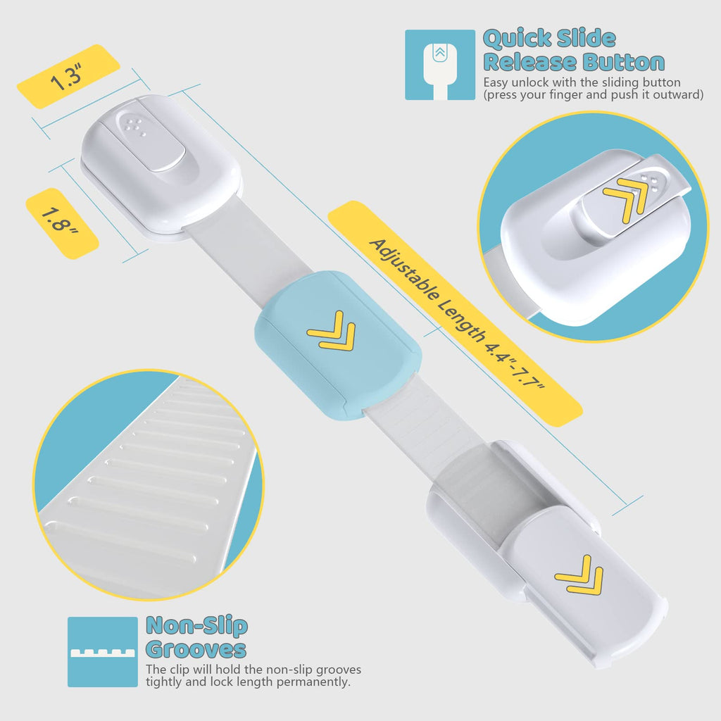 4our Kiddies Child Safety Cabinet Locks for Babies (6 Pack), Child Proof Latches for Cabinets and Drawers Doors, Baby Proofing Cabinet Strap Locks for Cupboard and Closet with 6Pcs Extra 3M Adhesives