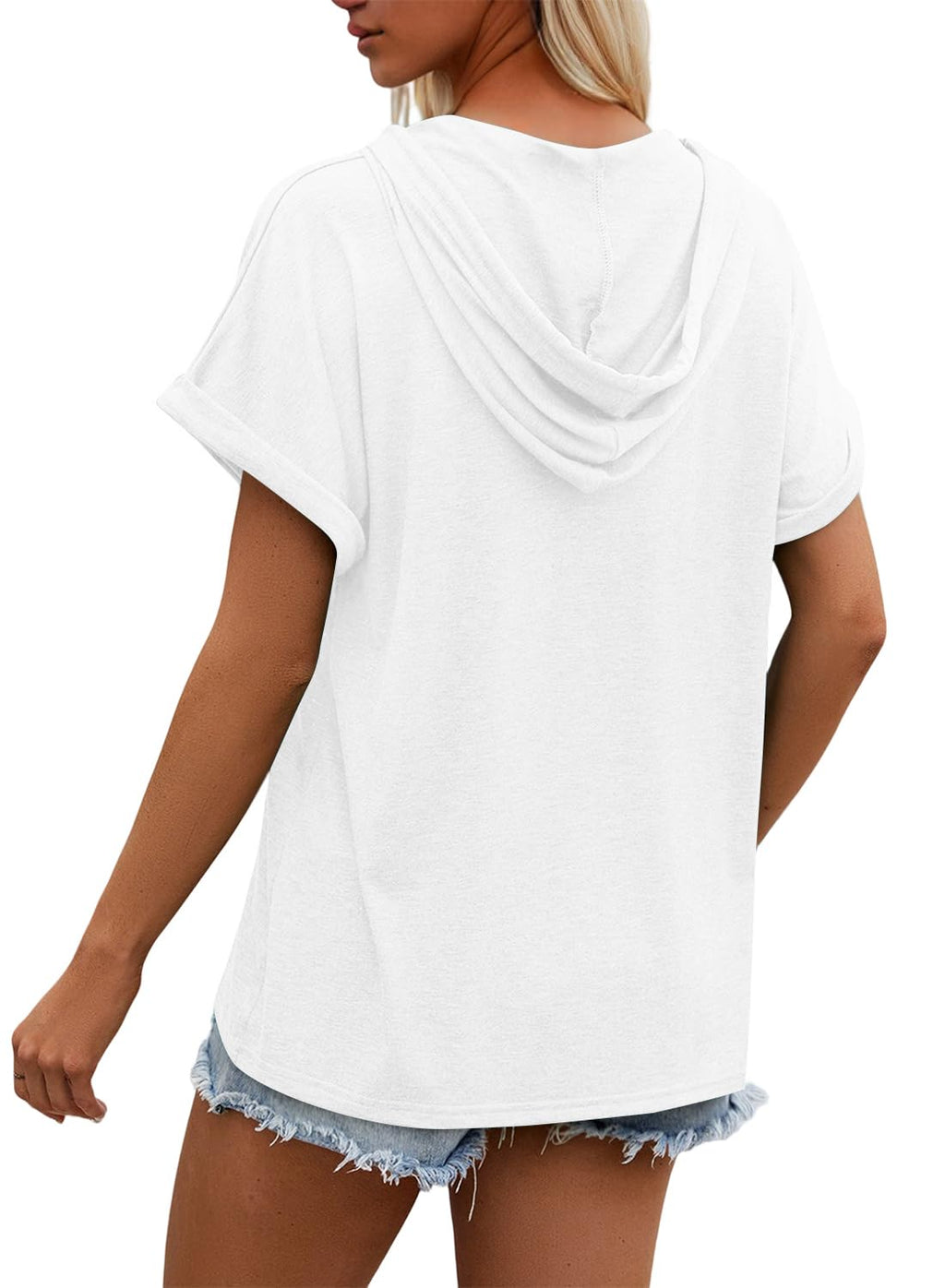 isermeo Womens Oversized Short Rolled Sleeve Summer Hoodie T Shirt 2024 Trendy Henley Button Tshirts S-XXL