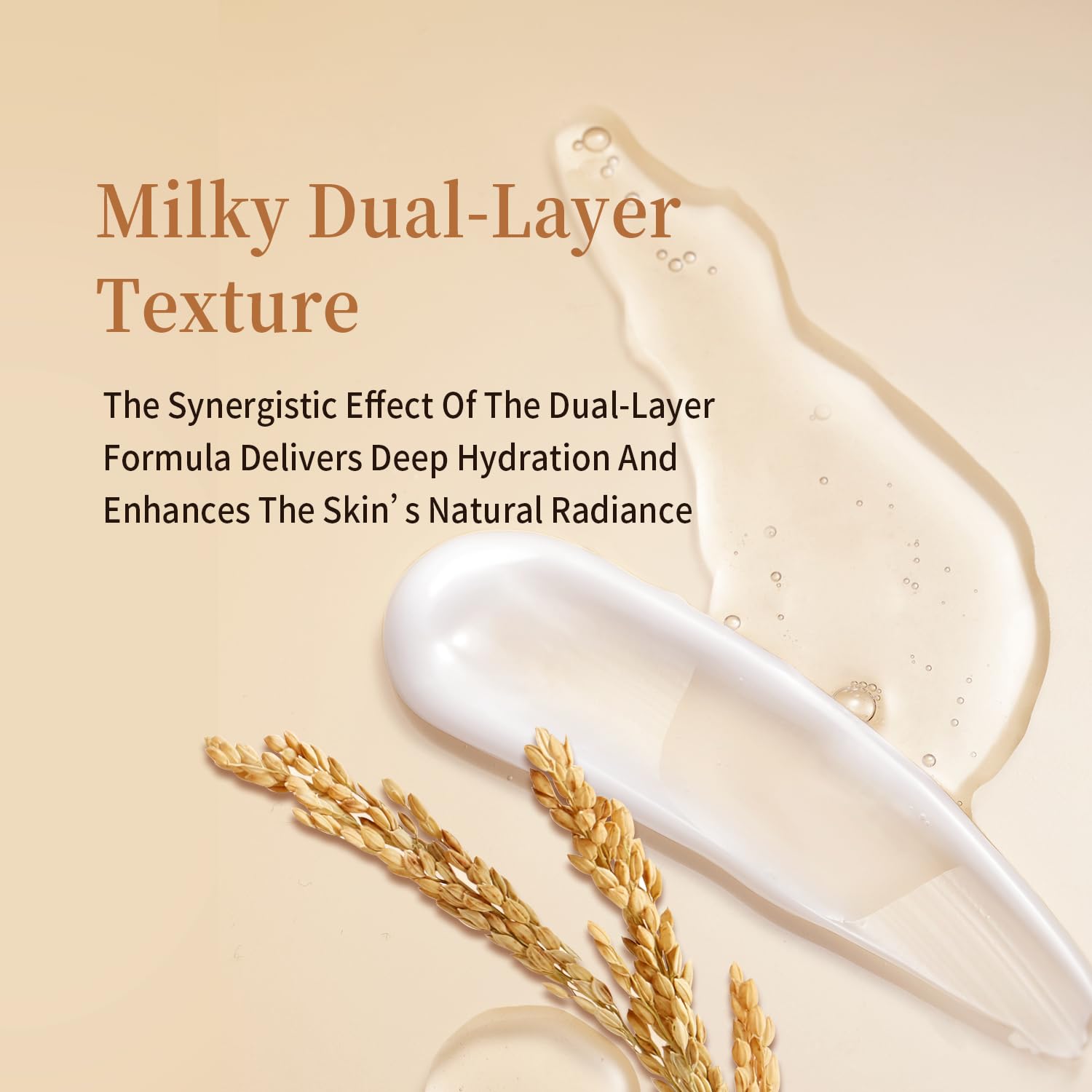 Texture laiteuse de toner sur applicateur, avec grains et épis de riz