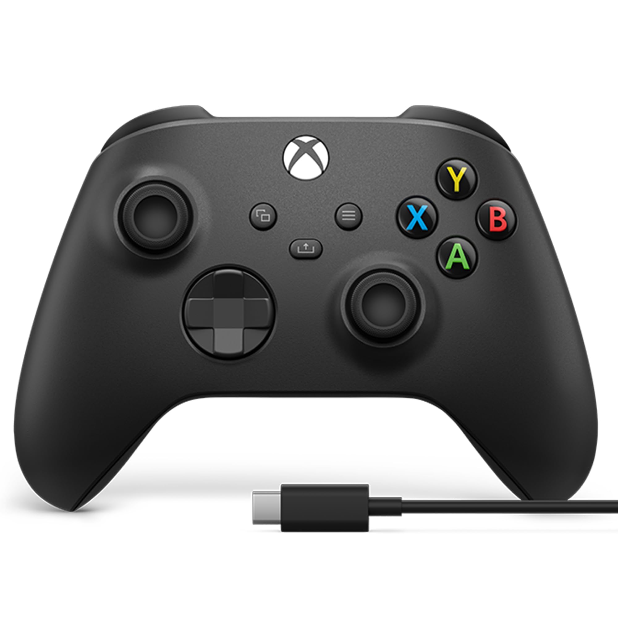 Manette sans fil Xbox noire carbone, boutons colorés Y X B A, gâchettes arrière et croix