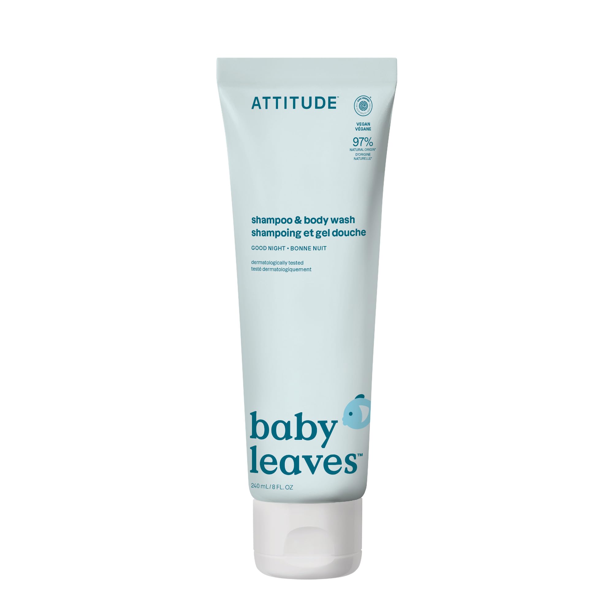 ATTITUDE Baby 2-in-1 Shampoo and Body Wash, Made in Canada, EWG Verified, Dermatologically Tested, Vegan, Good Night, 473 mL