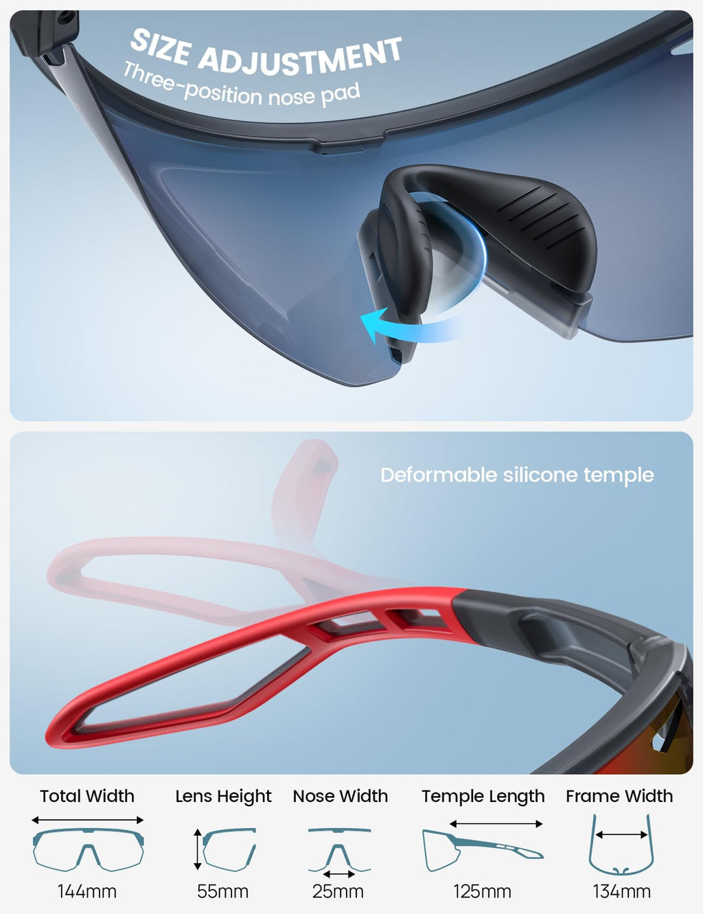 Lamicall Polarized Sports Sunglasses Men Women, [24g Ultralight] Adjustable Nose Pad Sports Goggles for Bike Hiking Running