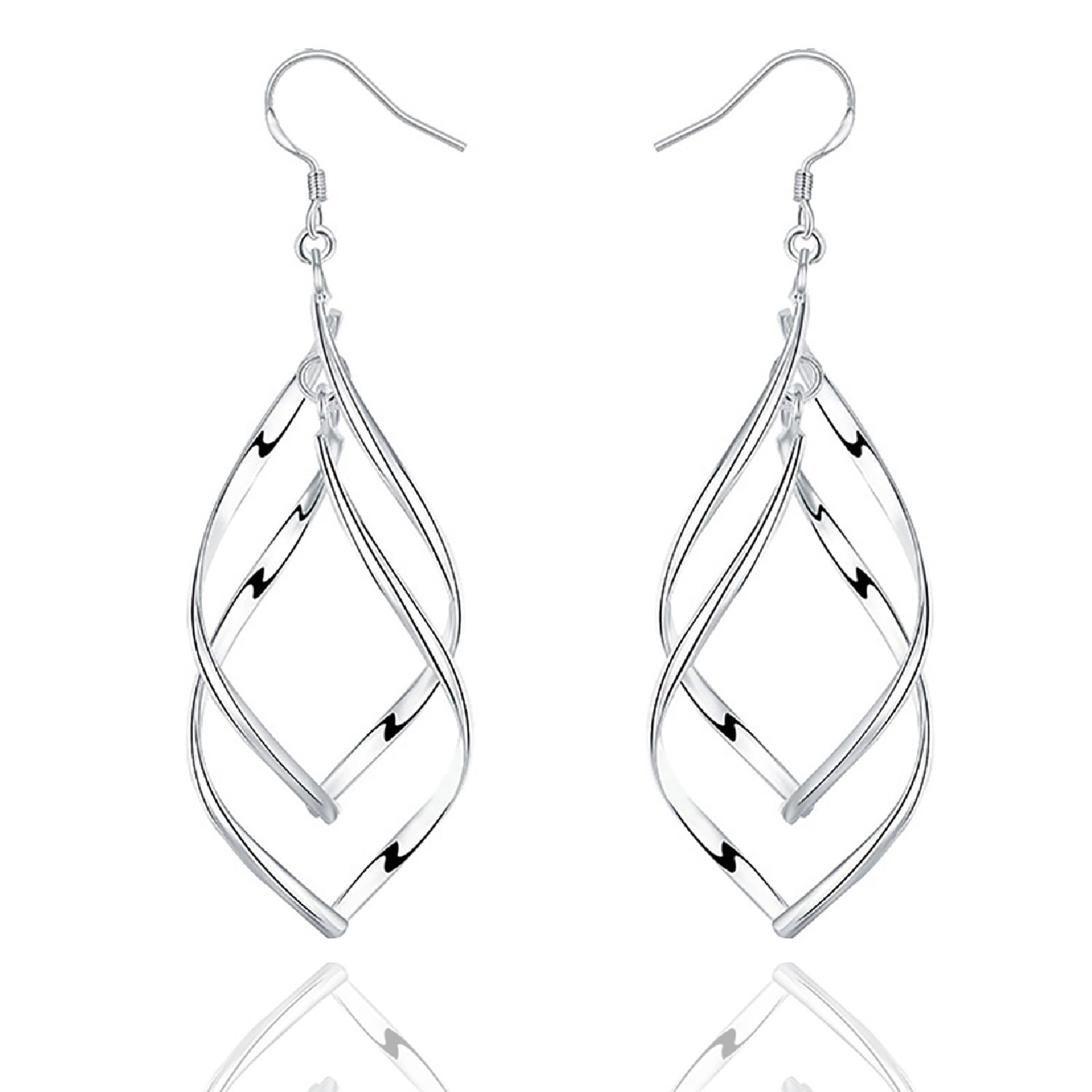 Boucles d’oreilles pendantes argent 925 torsadées en goutte, sans pierre visible