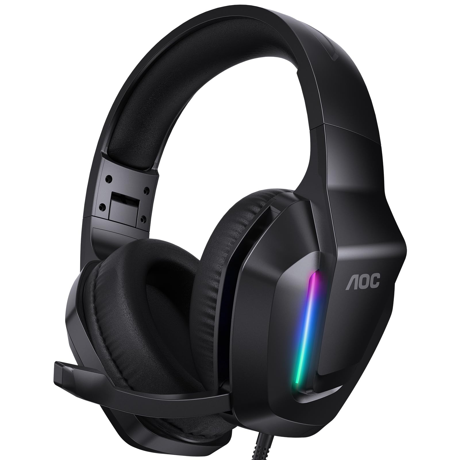 Casque audio gaming filaire noir, arceau rembourré et coussinets fermés, éclairage LED