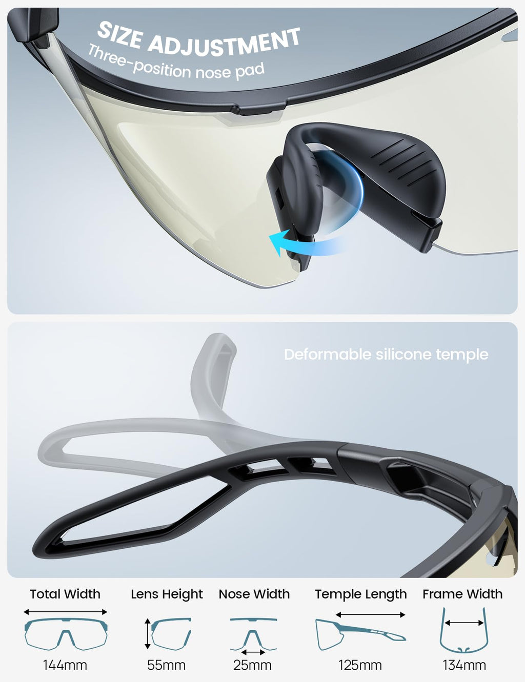 Lamicall Polarized Sports Sunglasses Men Women, [24g Ultralight] Adjustable Nose Pad Sports Goggles for Bike Hiking Running