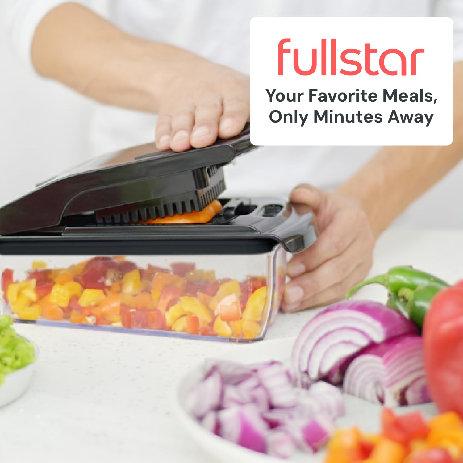 Fullstar Vegetable Chopper & Cutter - Slicer Dicer Spiralizer with Container for Food Veggie Onion Cucumber Tomato Salad Potato French Fry - Kitchen Essentials & Gadgets (PRO 4-in-1, White)