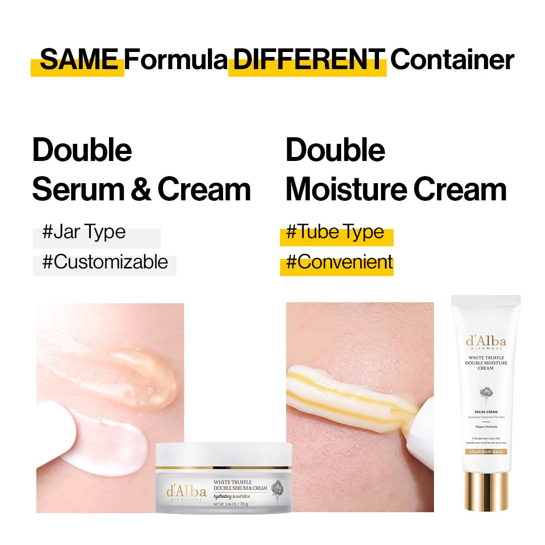 Pot et tube de sérum&crème d'Alba, textures crème dorée, double contenance