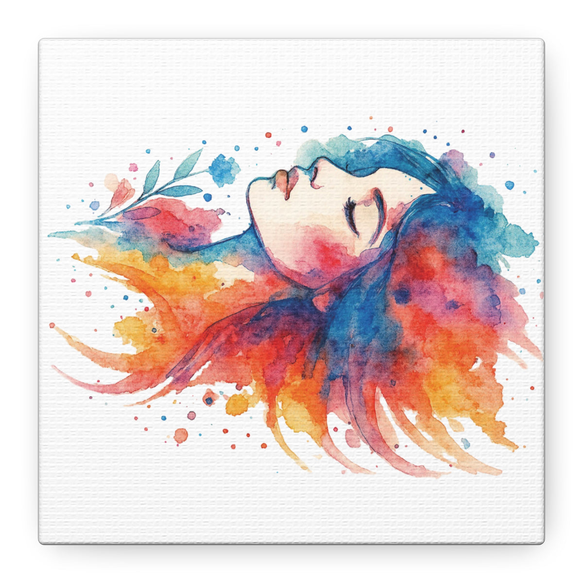 Watercolor Art Canvas, Colorful Home Decor, Boho Wall Art, Gift for Her, Colorful Portrait, Art for Living Room, Unique Gift Idea