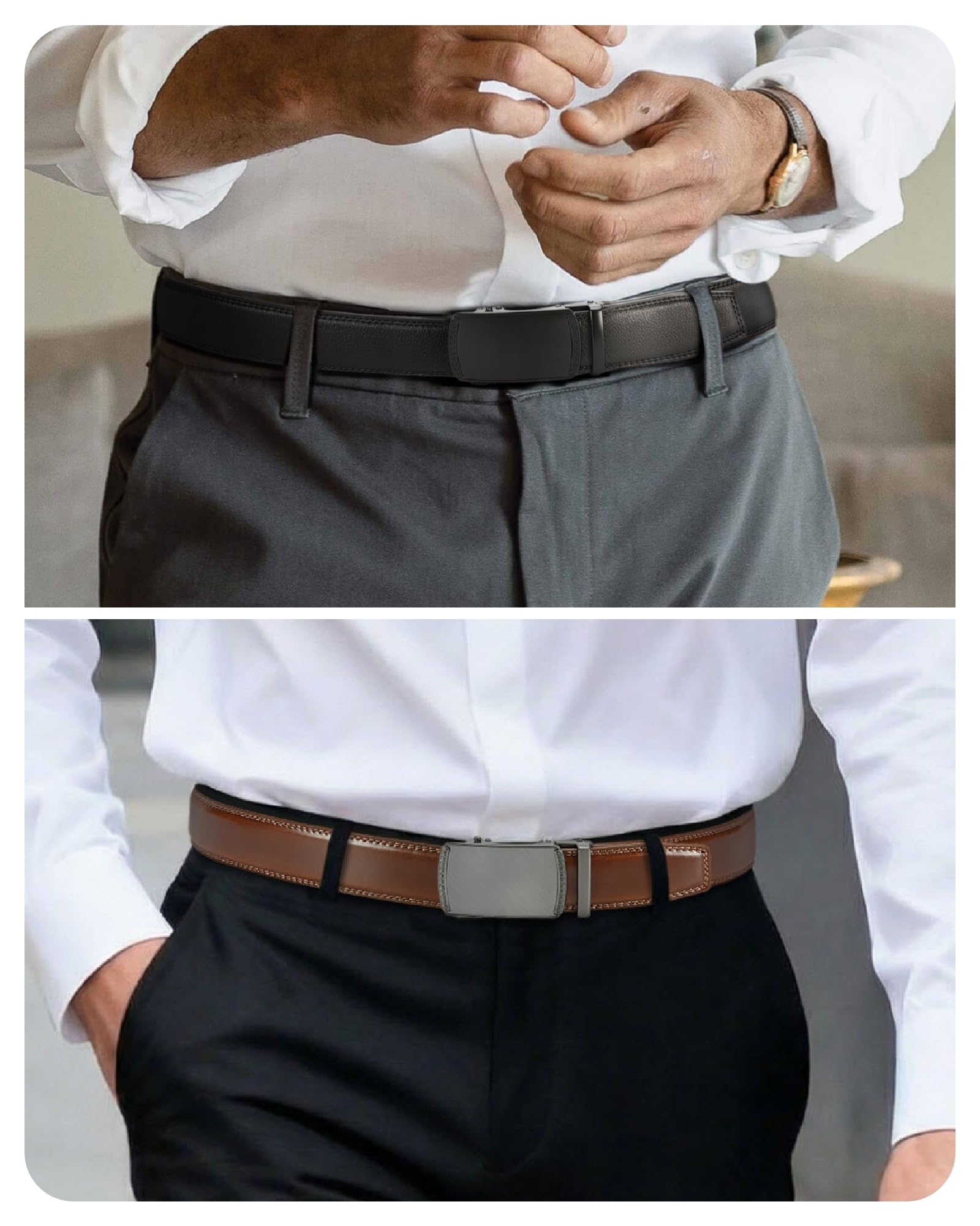 CHAOREN Ratchet Belts for Men 2 Pack - 1 3/8" Leather Belts Men