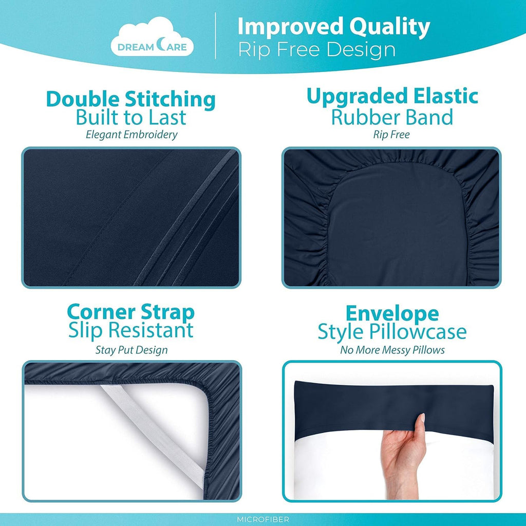 DREAMCARE Bedding Sets Queen - 6 Piece Queen Bed Sheets - Deep Pocket up to 15 in - Draps Lit Queen - Luxury Hotel Sheets & Pillowcases Set - Shrink & Fade Resistant (Queen, Navy Blue