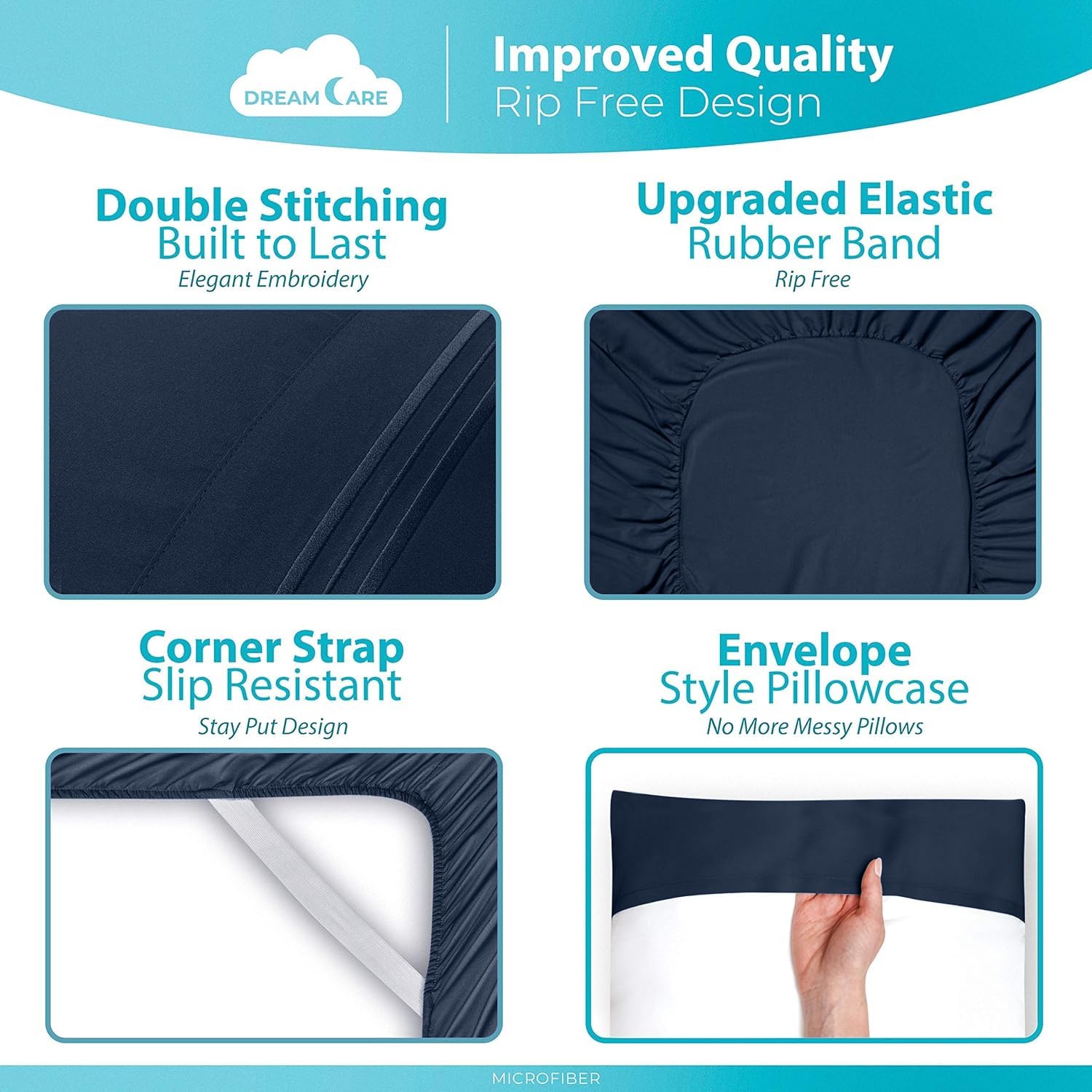 DREAMCARE Bedding Sets Queen - 6 Piece Queen Bed Sheets - Deep Pocket up to 15 in - Draps Lit Queen - Luxury Hotel Sheets & Pillowcases Set - Shrink & Fade Resistant (Queen, Navy Blue