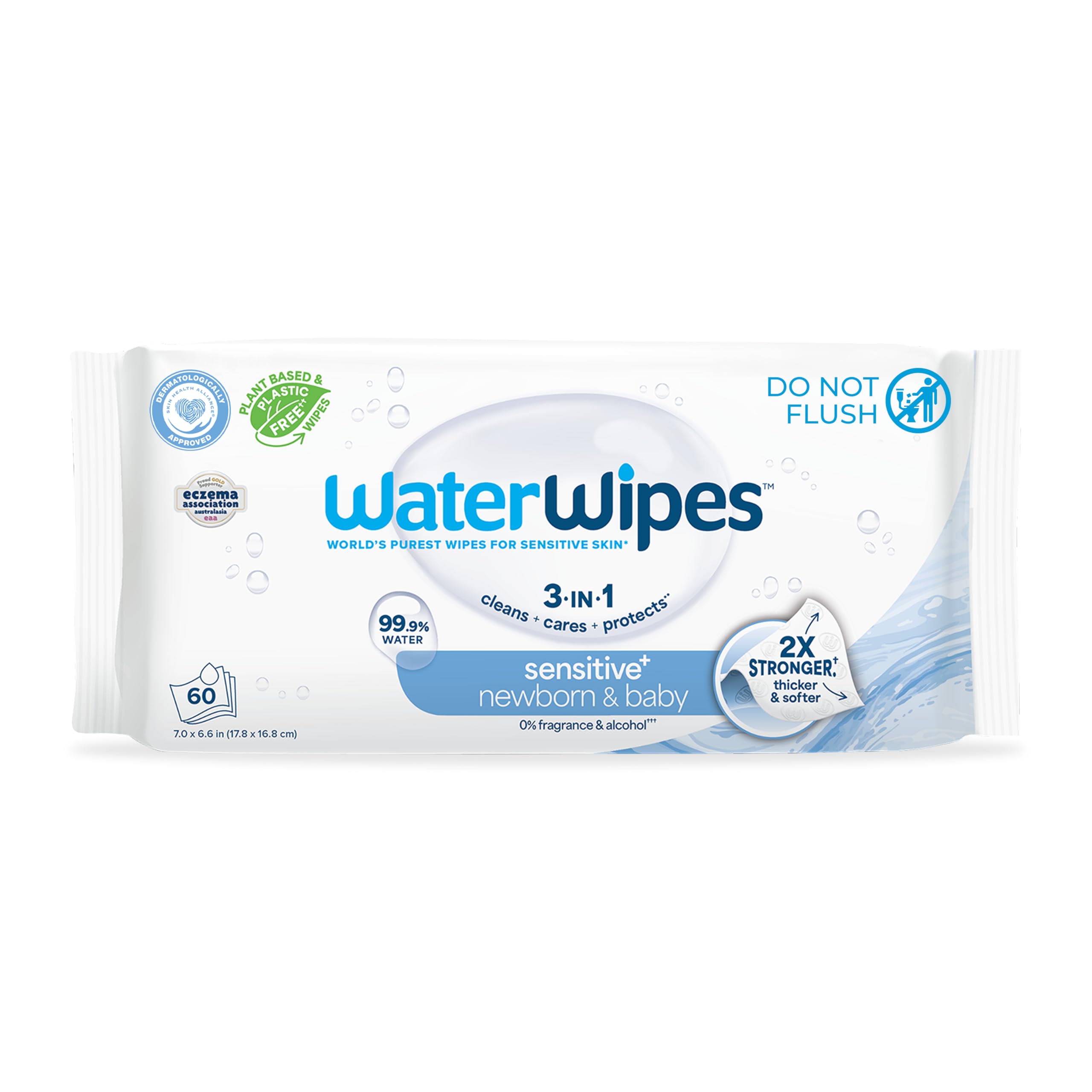 WaterWipes Sensitive+ Newborn & Baby Wipes, 3-In-1 Cleans, Cares, Protects, 99.9% Water, Unscented & Hypoallergenic, 720 Count (12 Packs)