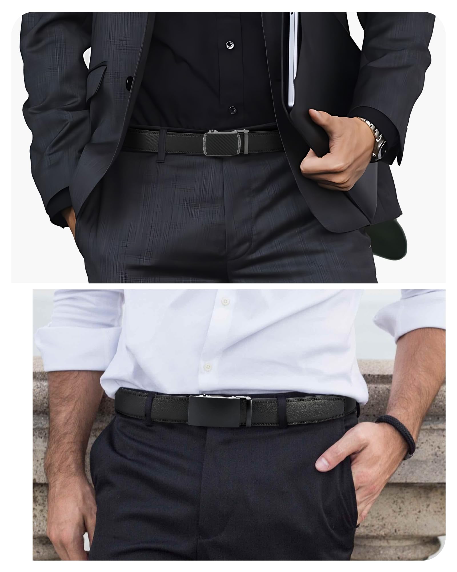 CHAOREN Ratchet Belts for Men 2 Pack - 1 3/8" Leather Belts Men