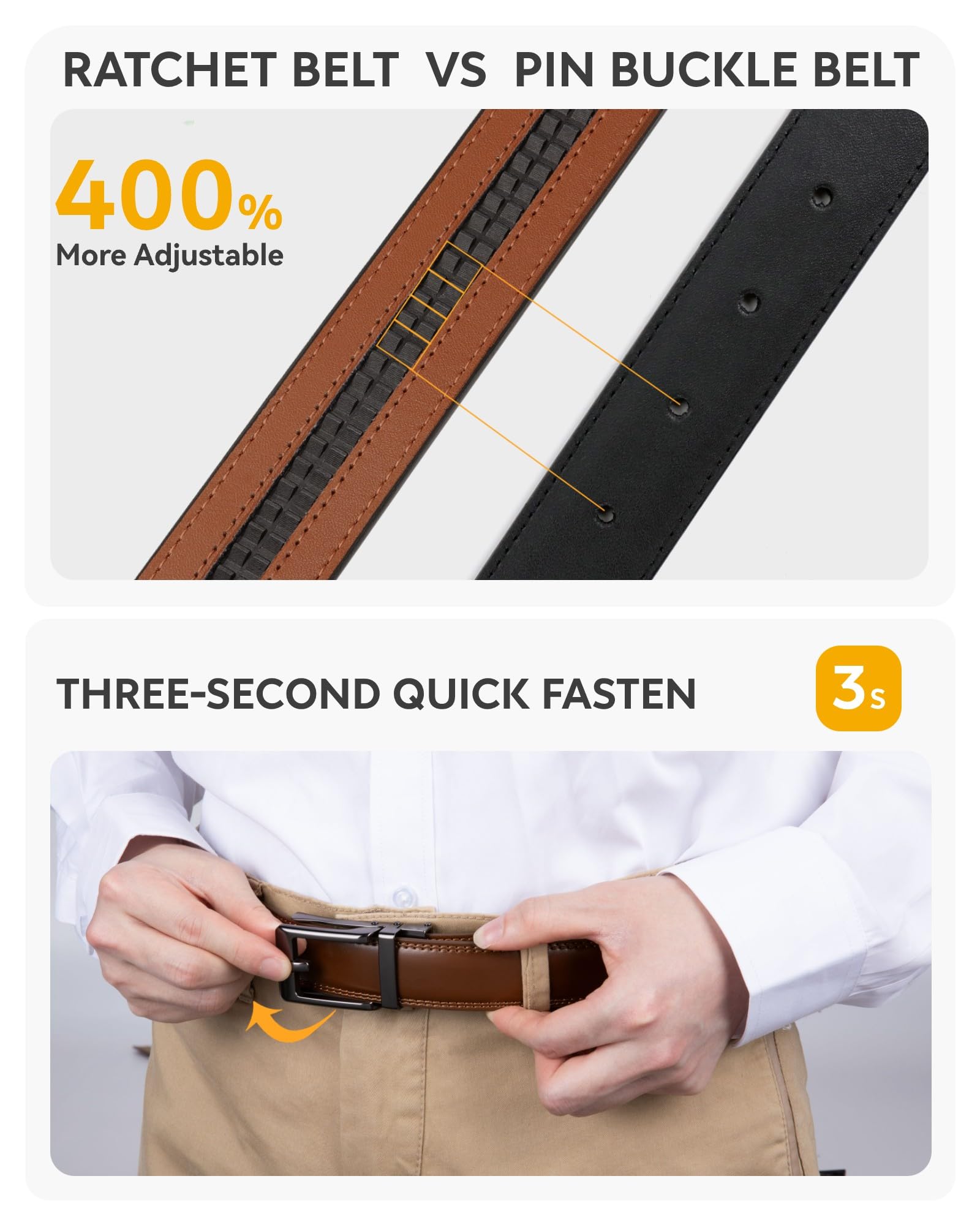 CHAOREN Kids Belt, 1 1/4" Ratchet Boys Belt with Dress Leather, Adjustable for Casual and Formal Wear