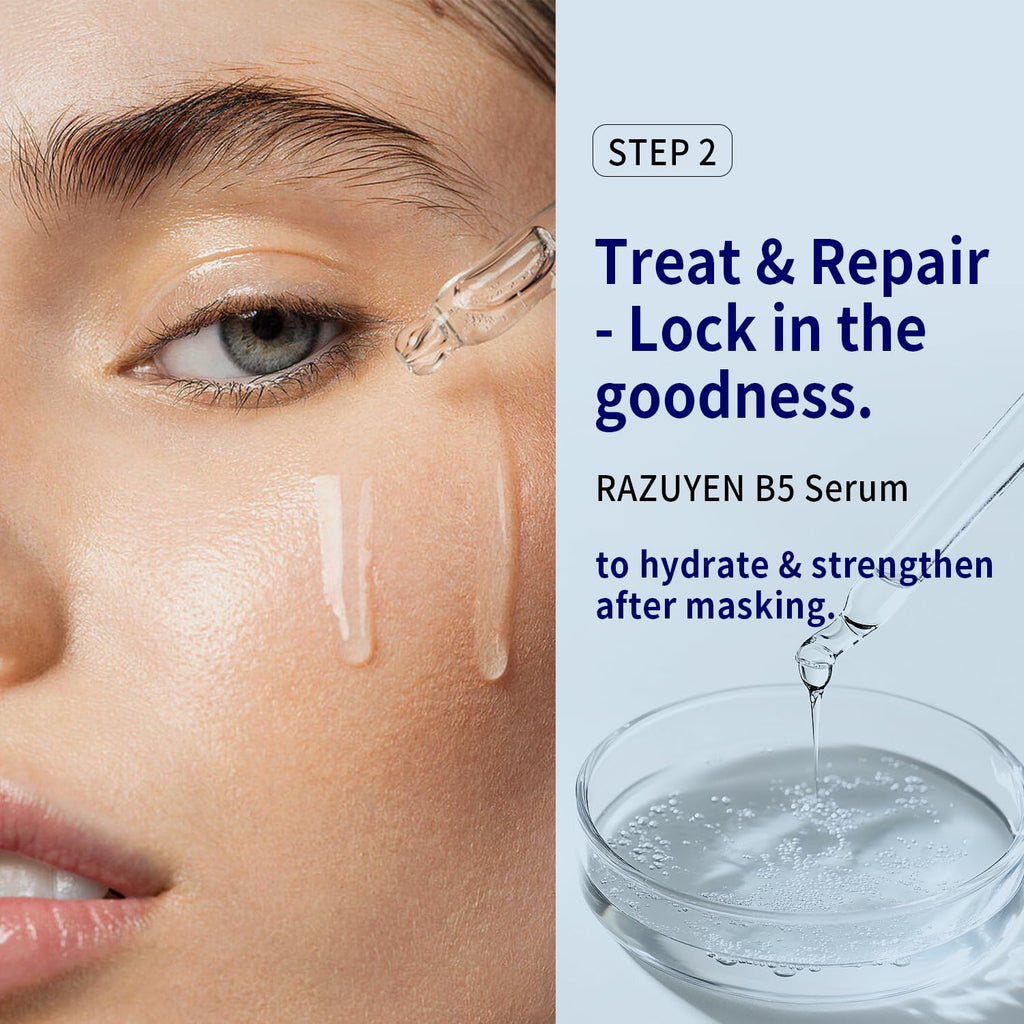 Sérum visage RAZUYEN en goutte près de l’œil sur une peau hydratée