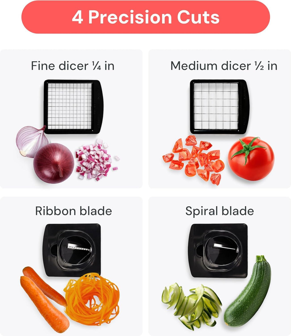 Fullstar Vegetable Chopper & Cutter - Slicer Dicer Spiralizer with Container for Food Veggie Onion Cucumber Tomato Salad Potato French Fry - Kitchen Essentials & Gadgets (PRO 4-in-1, White)