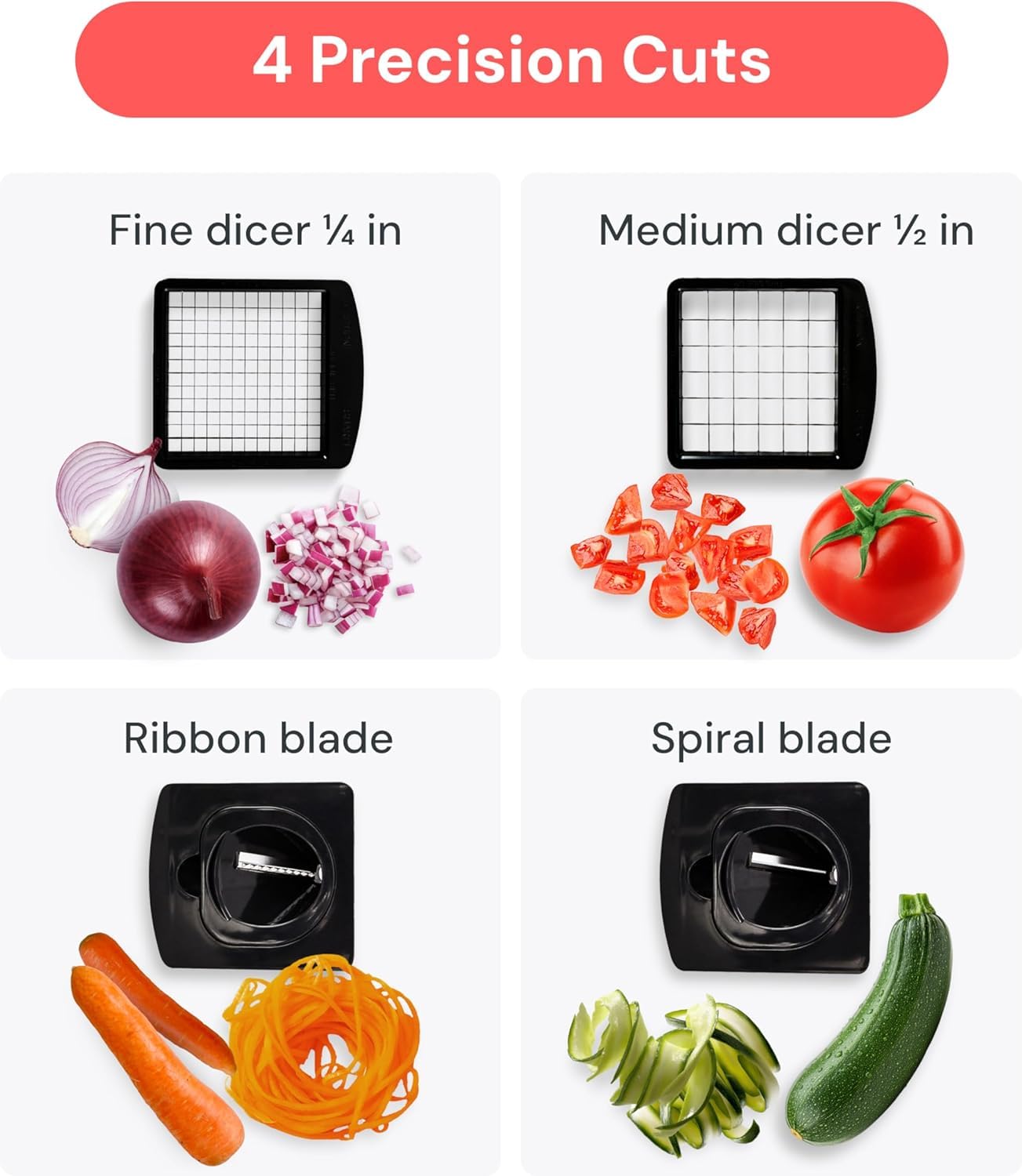 Fullstar Vegetable Chopper & Cutter - Slicer Dicer Spiralizer with Container for Food Veggie Onion Cucumber Tomato Salad Potato French Fry - Kitchen Essentials & Gadgets (PRO 4-in-1, White)