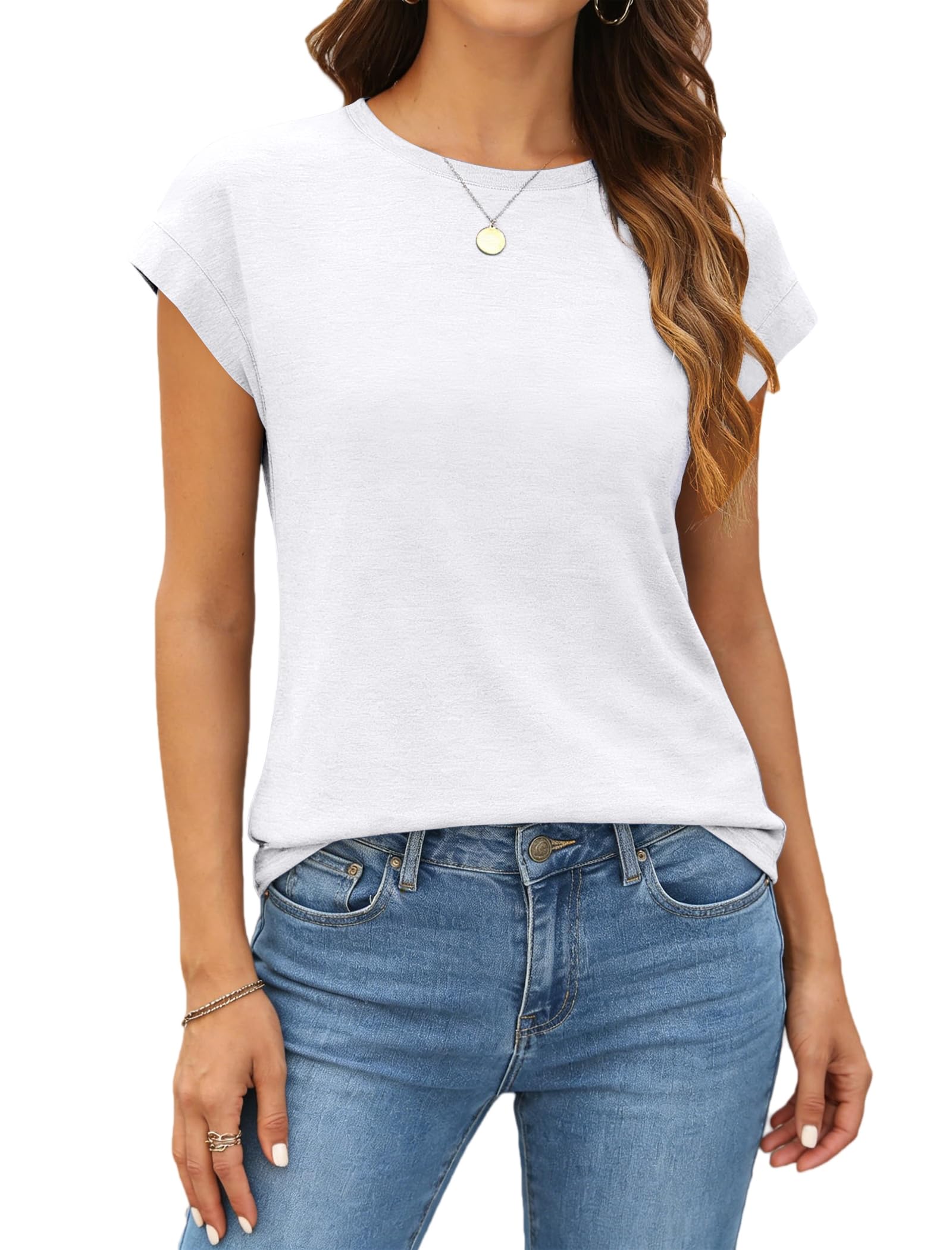 isermeo Womens Summer Tops Cap Sleeve T Shirts Crew Neck Outfits Cute Trendy Tunic Blouses 2026 S-XXL