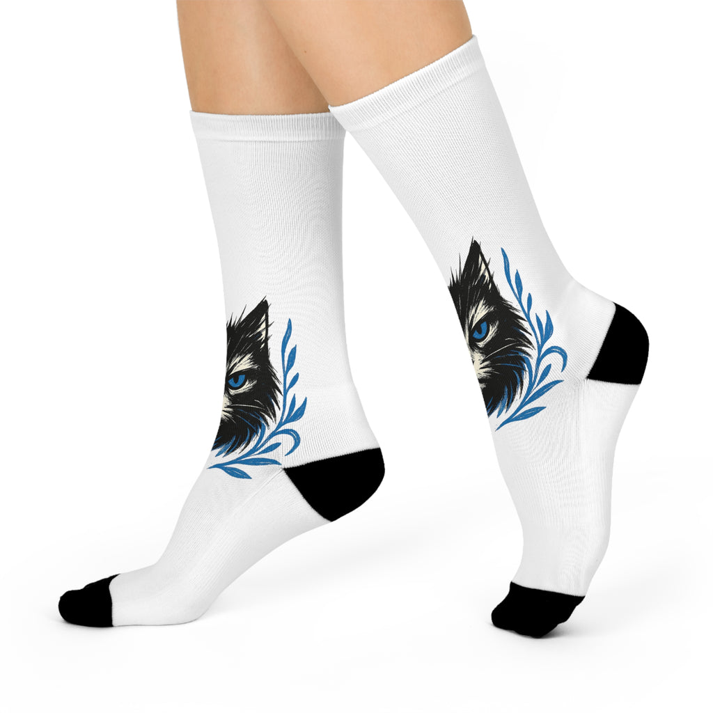 Whimsical Cat Design Cushioned Crew Socks | Cozy Cat Lover Gift, Cute Animal Socks, Fun Socks for Pet Owners, Blue Eyed Cat Stocking [...], chaussette