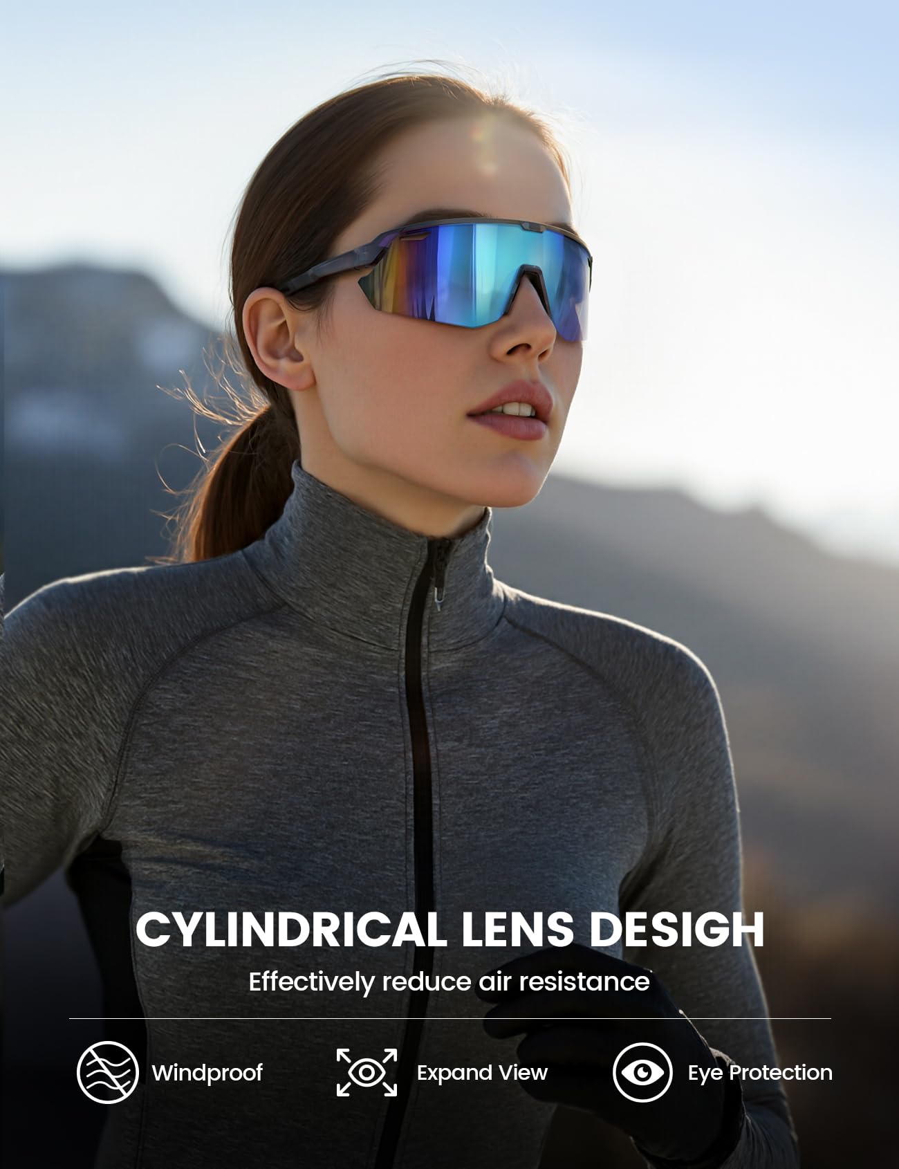 Lamicall Polarized Sports Sunglasses Men Women, [24g Ultralight] Adjustable Nose Pad Sports Goggles for Bike Hiking Running