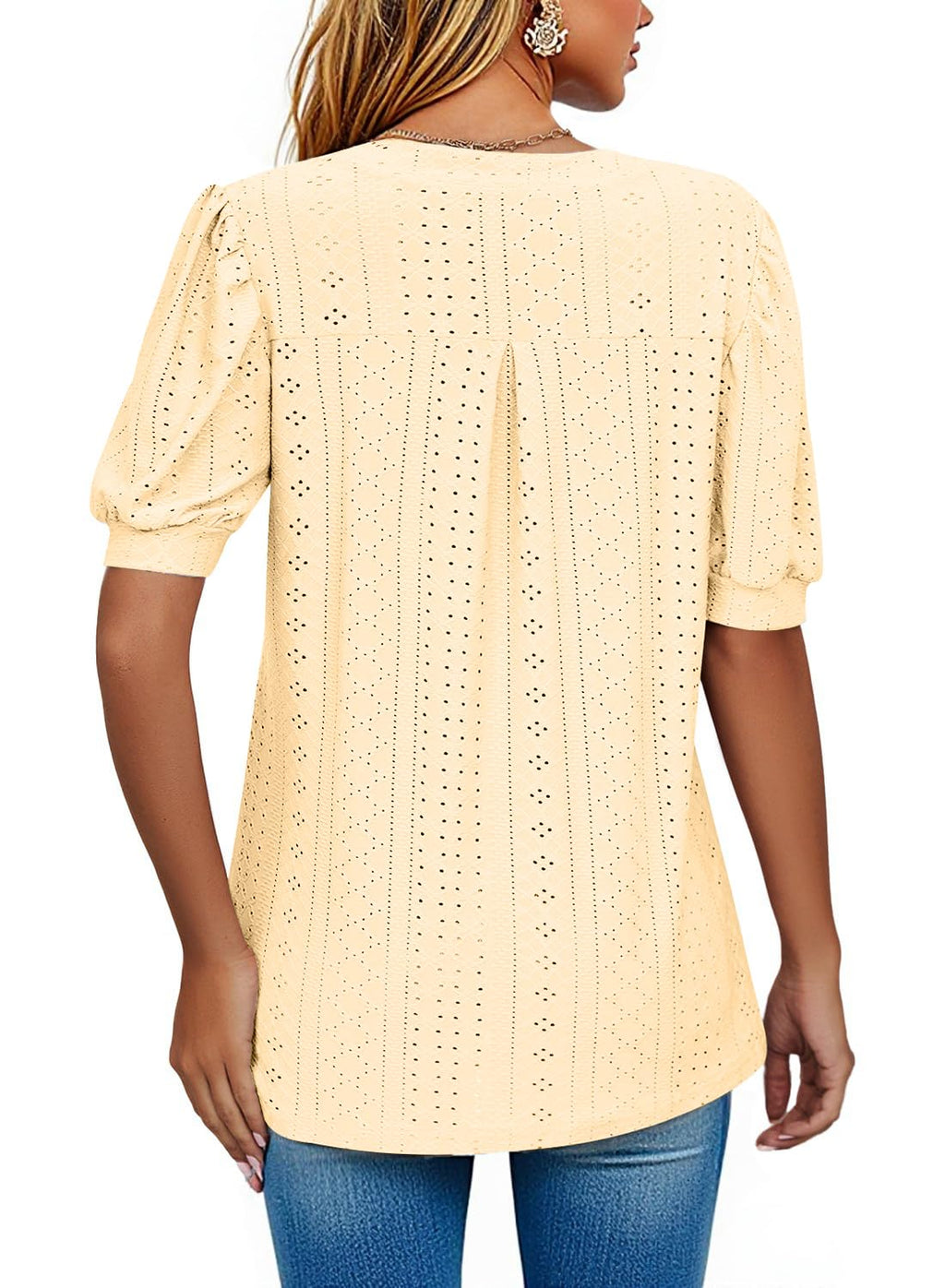 isermeo Womens Shirts Casual V Neck Tshirts Puff Short Sleeve Summer Tops Tunic Blouses S-XXL