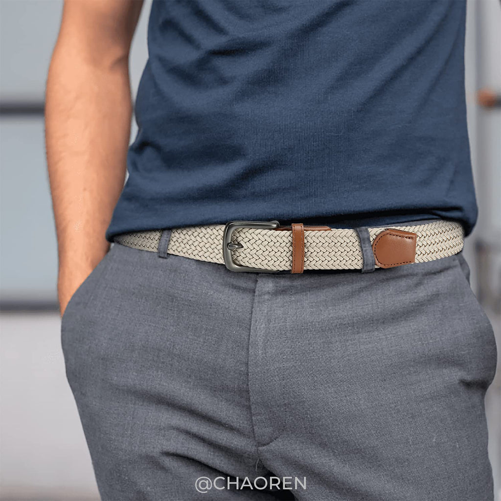 CHAOREN Mens Belt 2Pack - Elastic Braided Stretch Golf Belts for Men 1 3/8"- Suit for Casual Jeans Pants