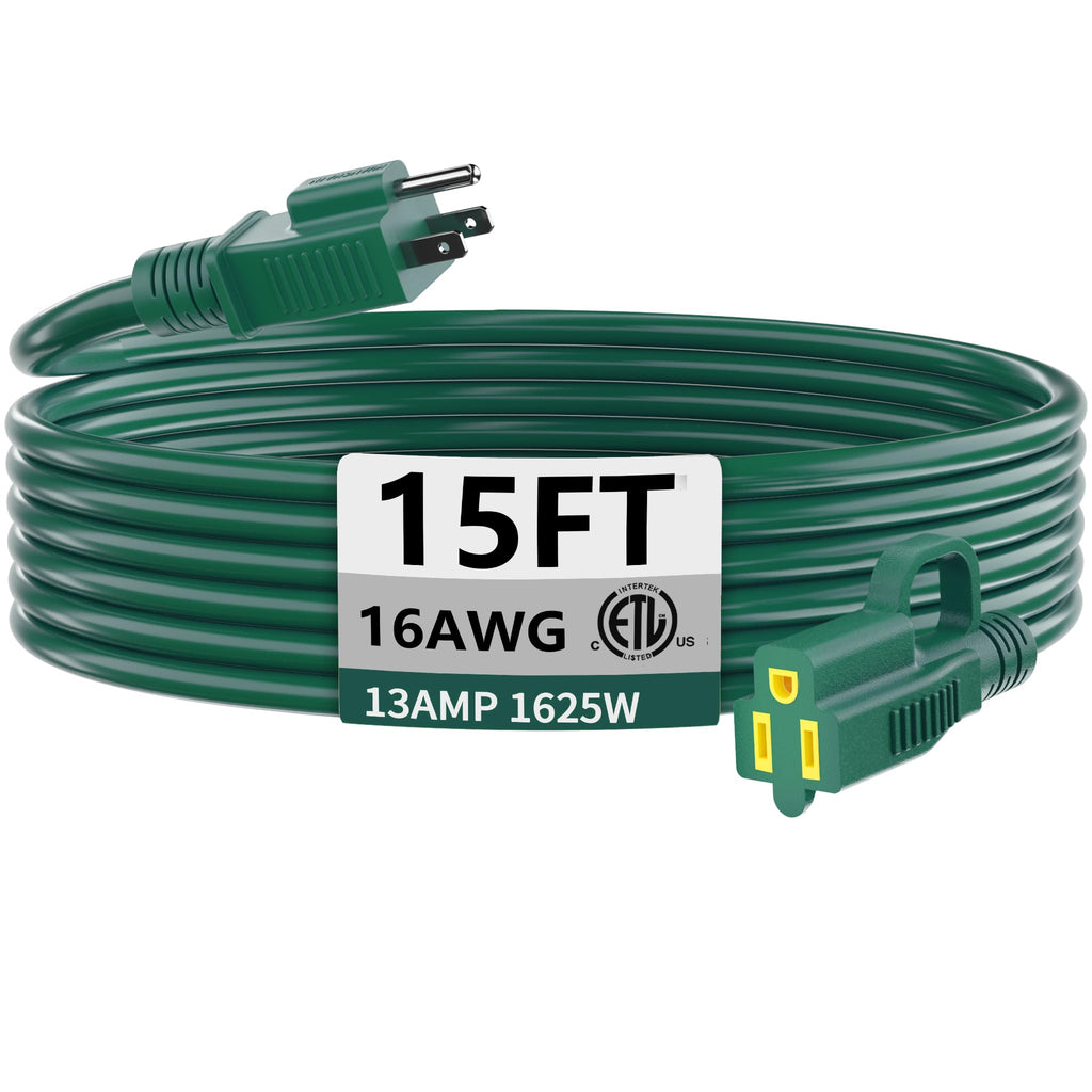 HUANCHAIN Indoor Outdoor Black Extension Cord 15 ft Waterproof, 16/3 Gauge Flexible Cold-Resistant Appliance Extension Cable Outside, 13A 1625W 16AWG SJTW, 3 Prong Electric Cord, ETL