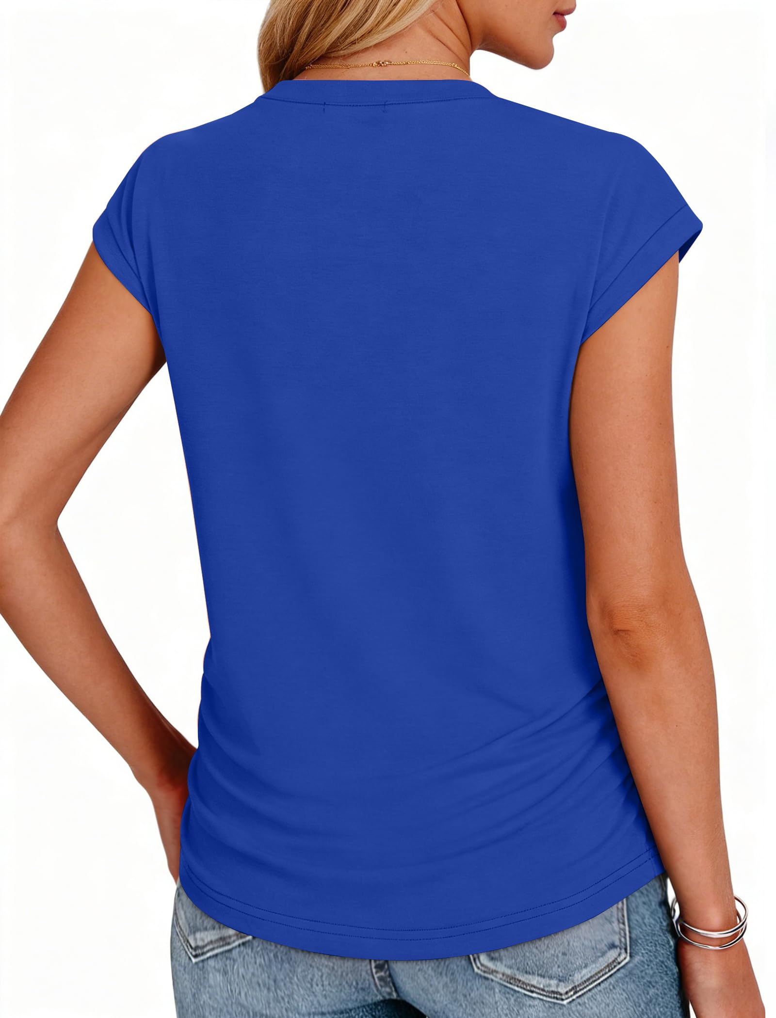 isermeo Womens Summer Tops Trendy 2026 Ruched Side Cap Short Sleeve Tshirts Crew Neck T Shirts Fashion S-XXL