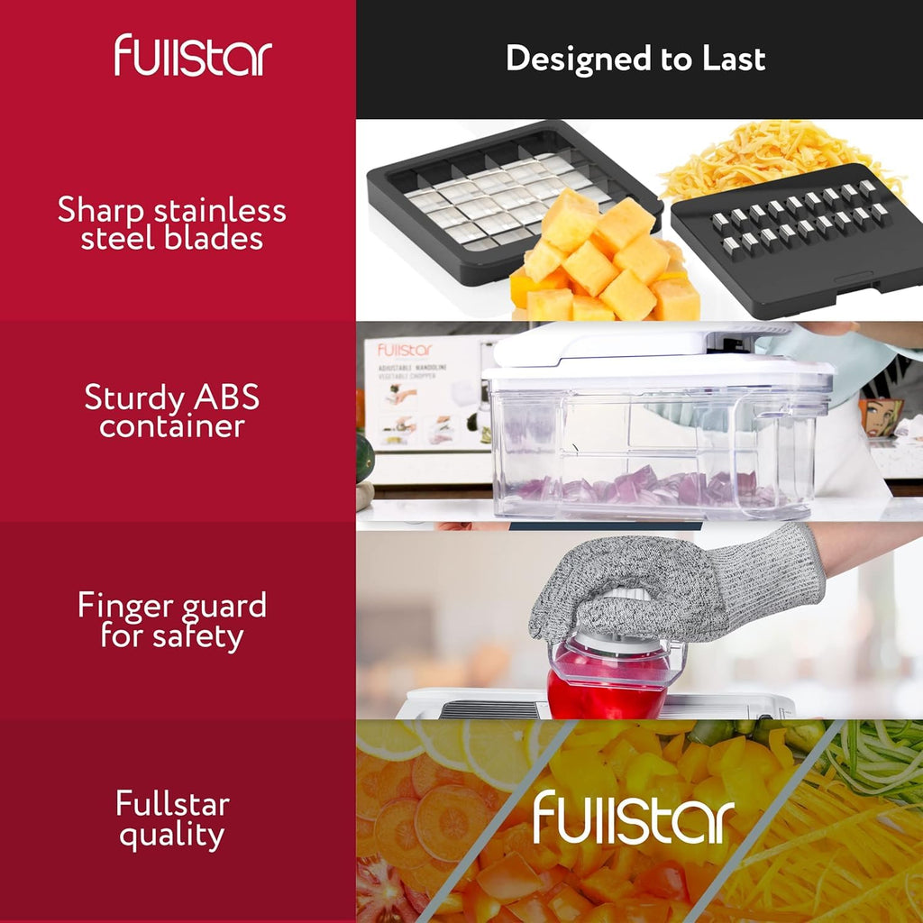 Fullstar Vegetable Chopper & Mandoline Slicer - Julienne Cutter Dicer Grater for Food Veggie Onion Cucumber Tomato Salad Potato Cheese - Kitchen Essentials & Gadgets (Compact 6-in-1, White)