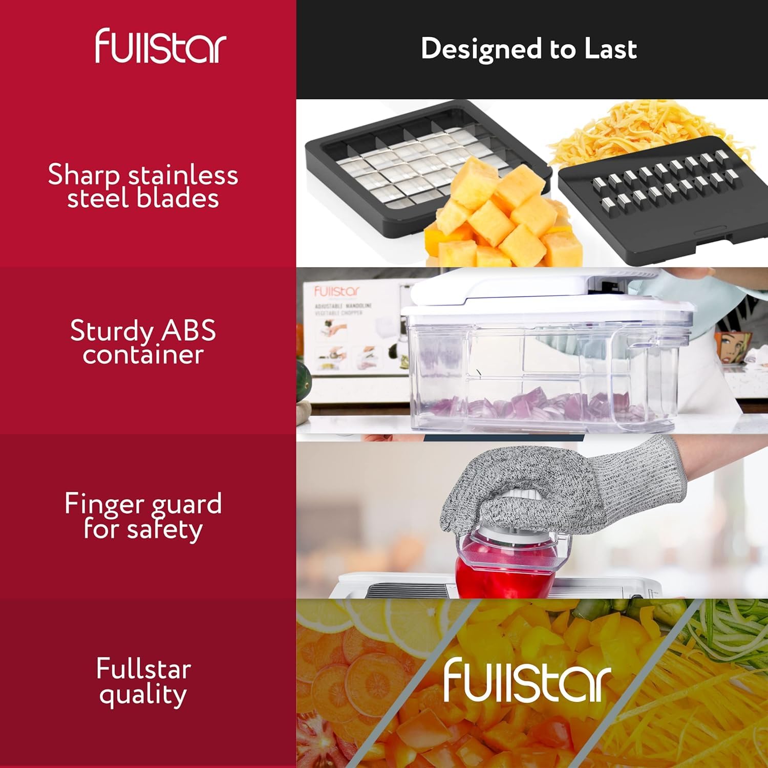 Fullstar Vegetable Chopper & Mandoline Slicer - Julienne Cutter Dicer Grater for Food Veggie Onion Cucumber Tomato Salad Potato Cheese - Kitchen Essentials & Gadgets (Compact 6-in-1, White)