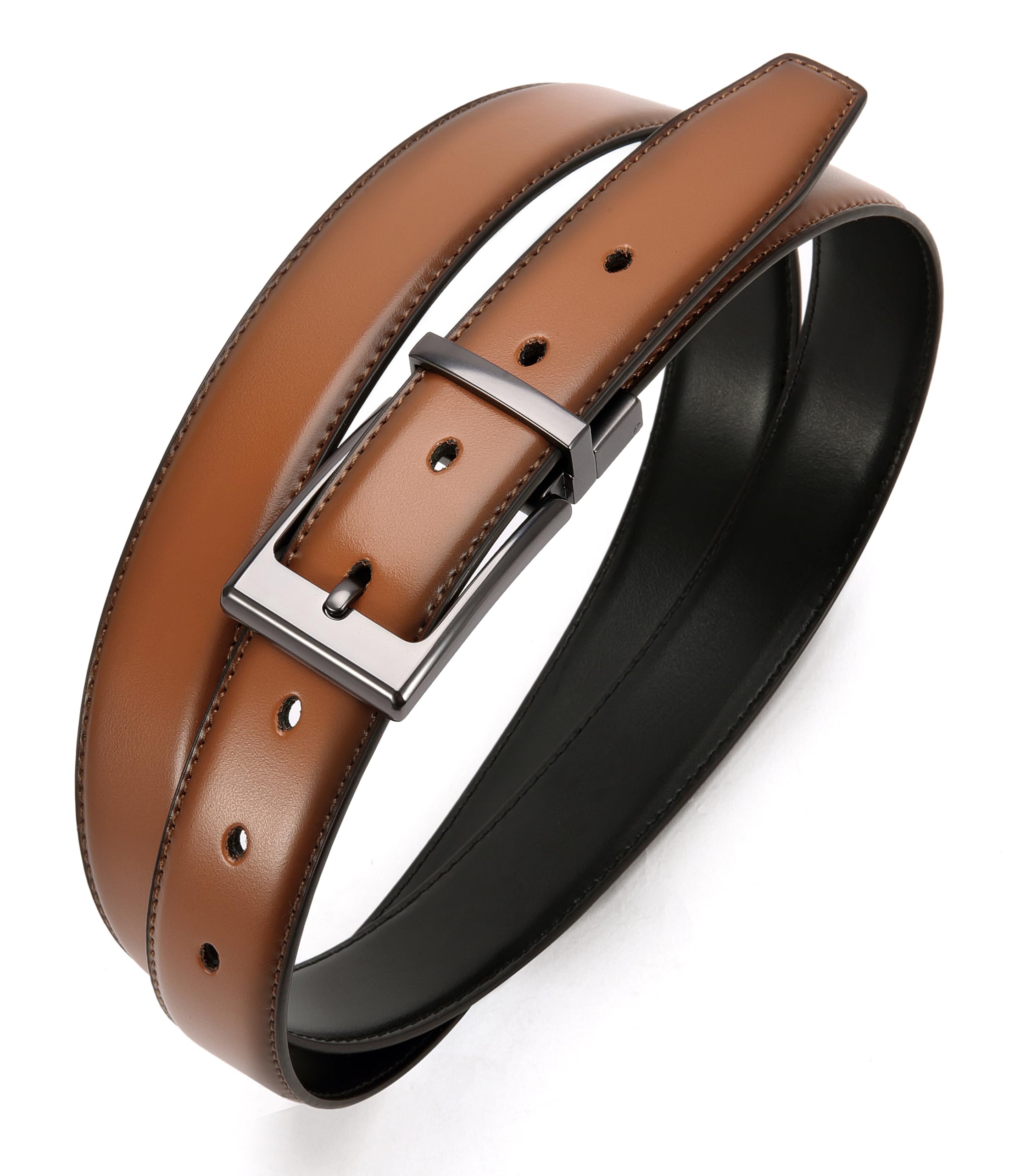 CHAOREN Reversible Mens Belt 1 Piece - 1 3/8" Mens Belts Leather for Casual Jeans Dress - One Belt, Two Colors