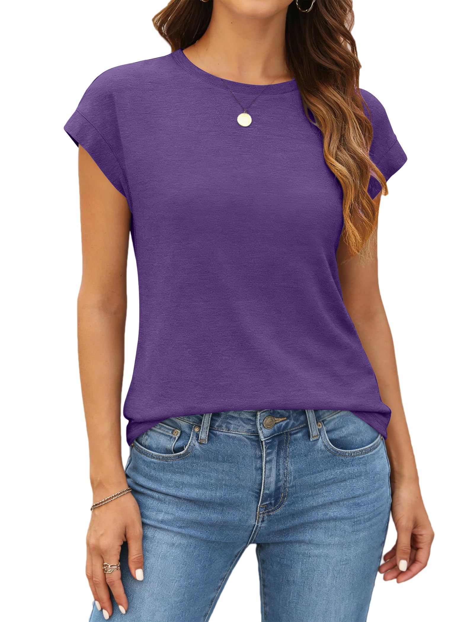 isermeo Womens Summer Tops Cap Sleeve T Shirts Crew Neck Outfits Cute Trendy Tunic Blouses 2026 S-XXL