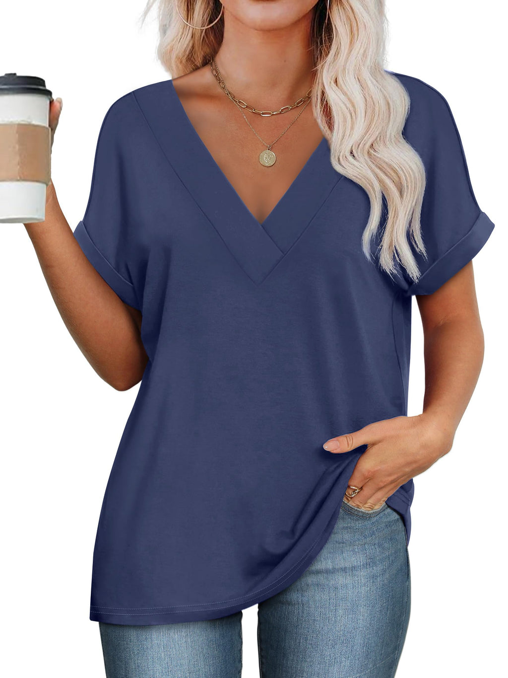 isermeo Womens T Shirts Short Sleeve V Neck Tees Fashion Tops 2026 Trendy Soft Casual Blouse Summer Outfits S-XXL